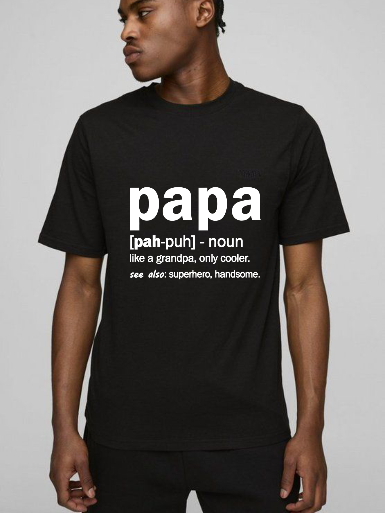 TEECURENT Papa Definition Cool Grandpa Superhero Handsome Pure Cotton Short Sleeve T Shirt-TeeCurent