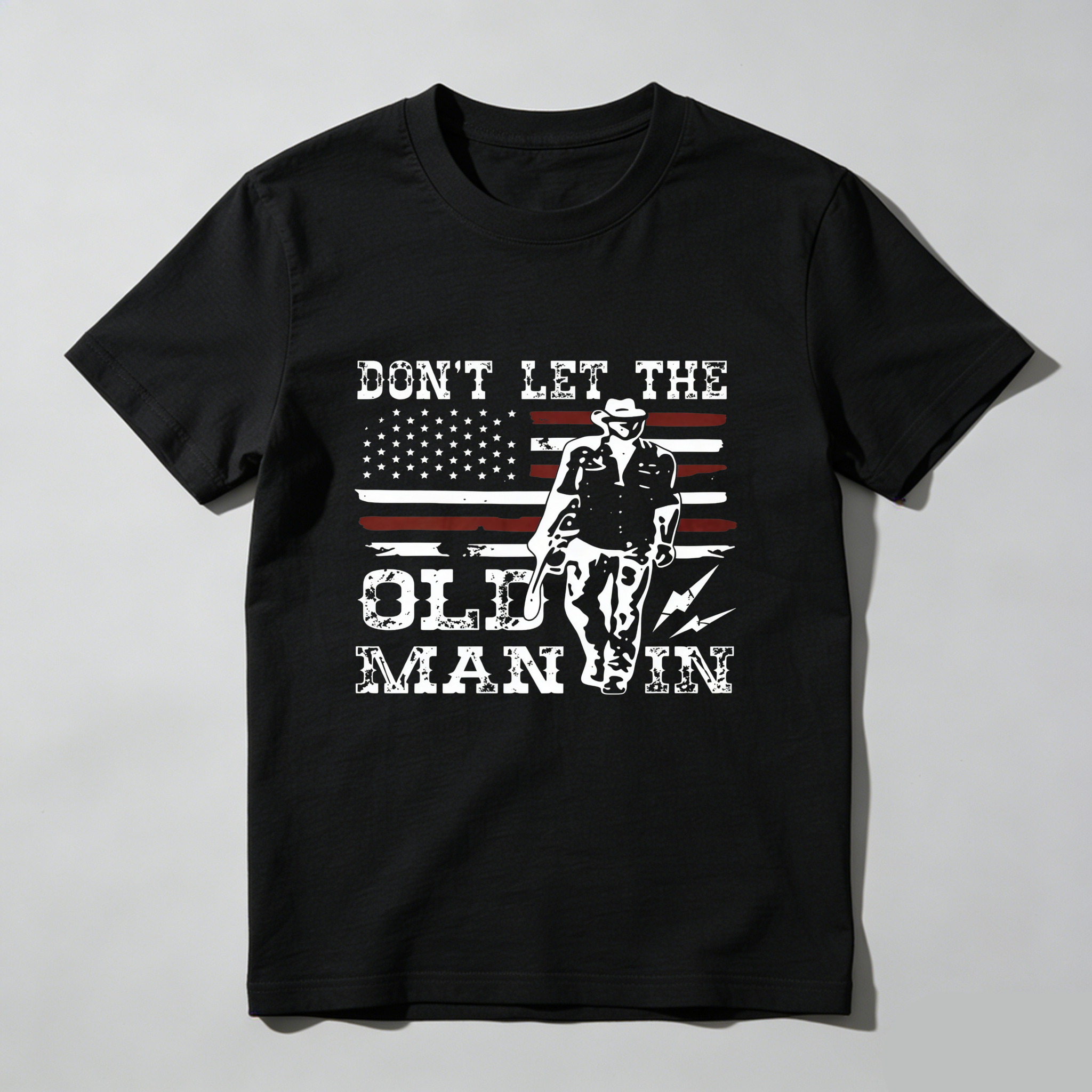 TEECURENT Don't Let The Old Man In American Flag Cowboy Pure Cotton Short Sleeve T Shirt-TeeCurent