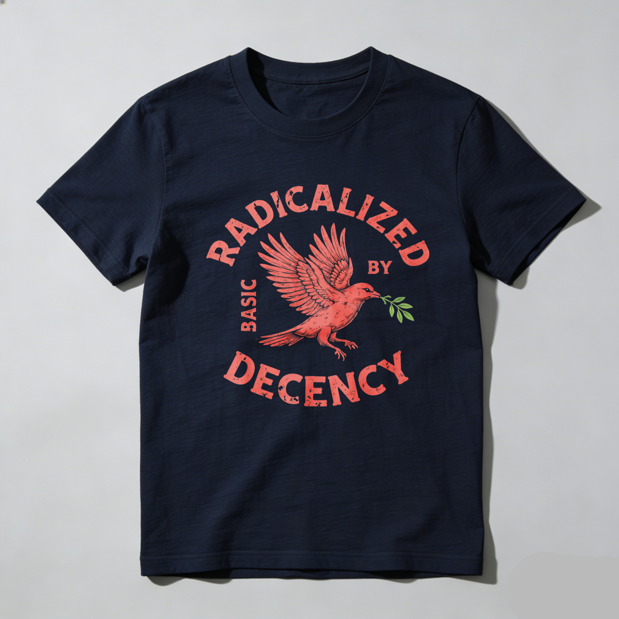 TEECURENTRadicalized By Basic Decency T Shirt With Bird And Olive Branch Design Black Men Women Unisex Apparel-TeeCurent