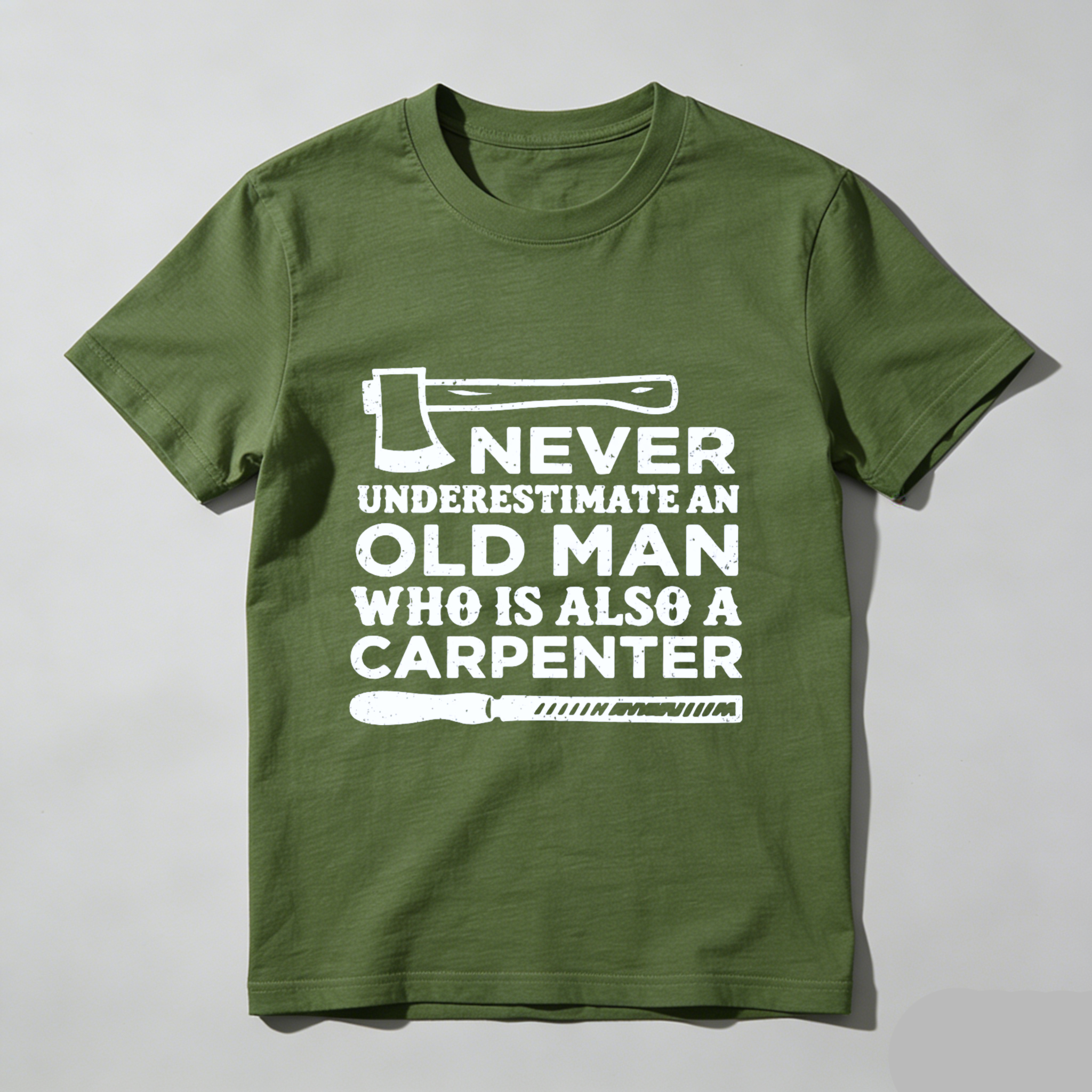 Never Underestimate An Old Man Who Is Also A Carpenter T Shirt For Men With Axe And Knife Design Black Carpentry Work Wear Gift