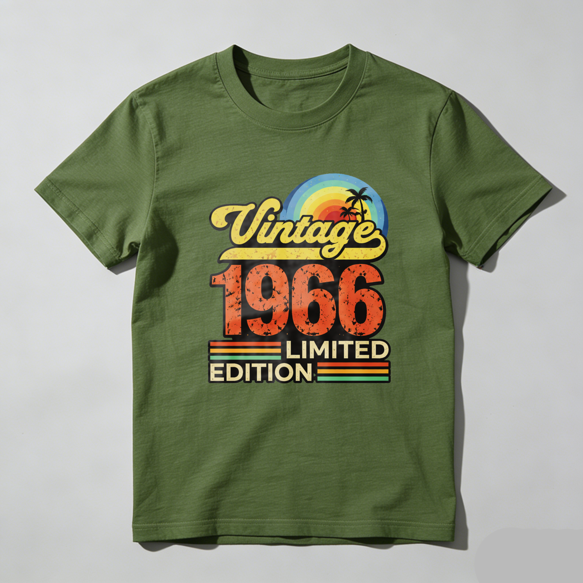 TEECURENTVintage 1966 Limited Edition T Shirt Retro Palm Tree Sunset Design Black Men Women Unisex Casual Wear-TeeCurent