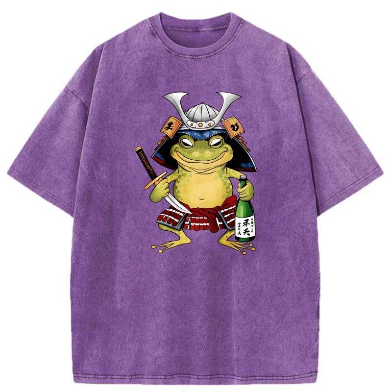 Frog Samurai With Sword And Sake Bottle tshirt 100% cotton