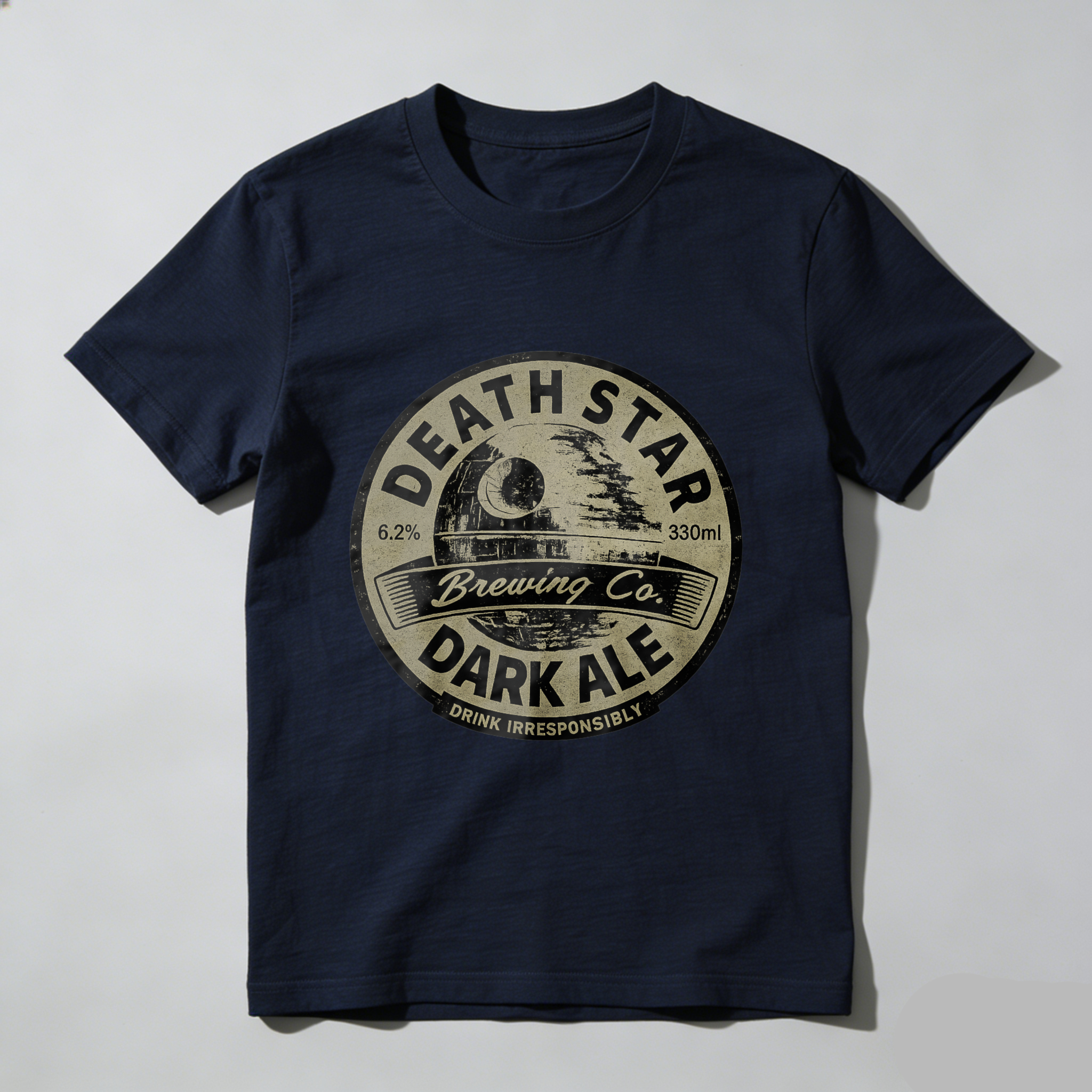 TEECURENT Death Star Brewing Co Dark Ale T-Shirt Unisex Cotton Tee Shirt With Beer Label Design Star Wars Inspired Apparel For Men And Women