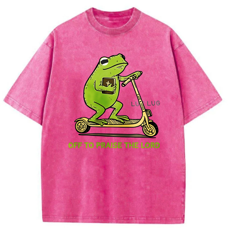 Frog Riding Scooter With Bible And Text tshirt 100% cotton