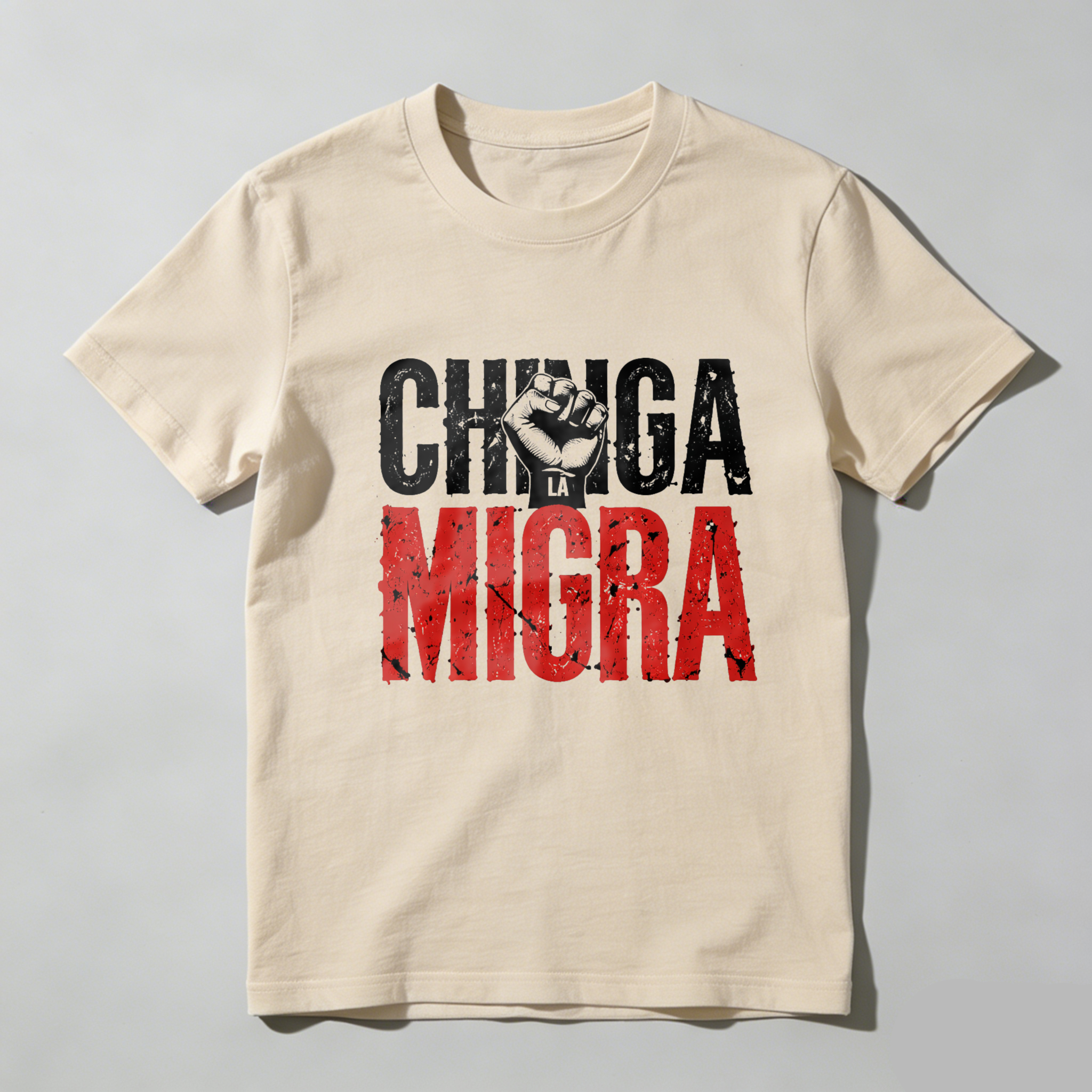 TEECURENTChinga Migra T Shirt Black Red White Graphic Design Fist Protest Statement Men Women Unisex Casual Wear Streetwear Fashion Top-TeeCurent