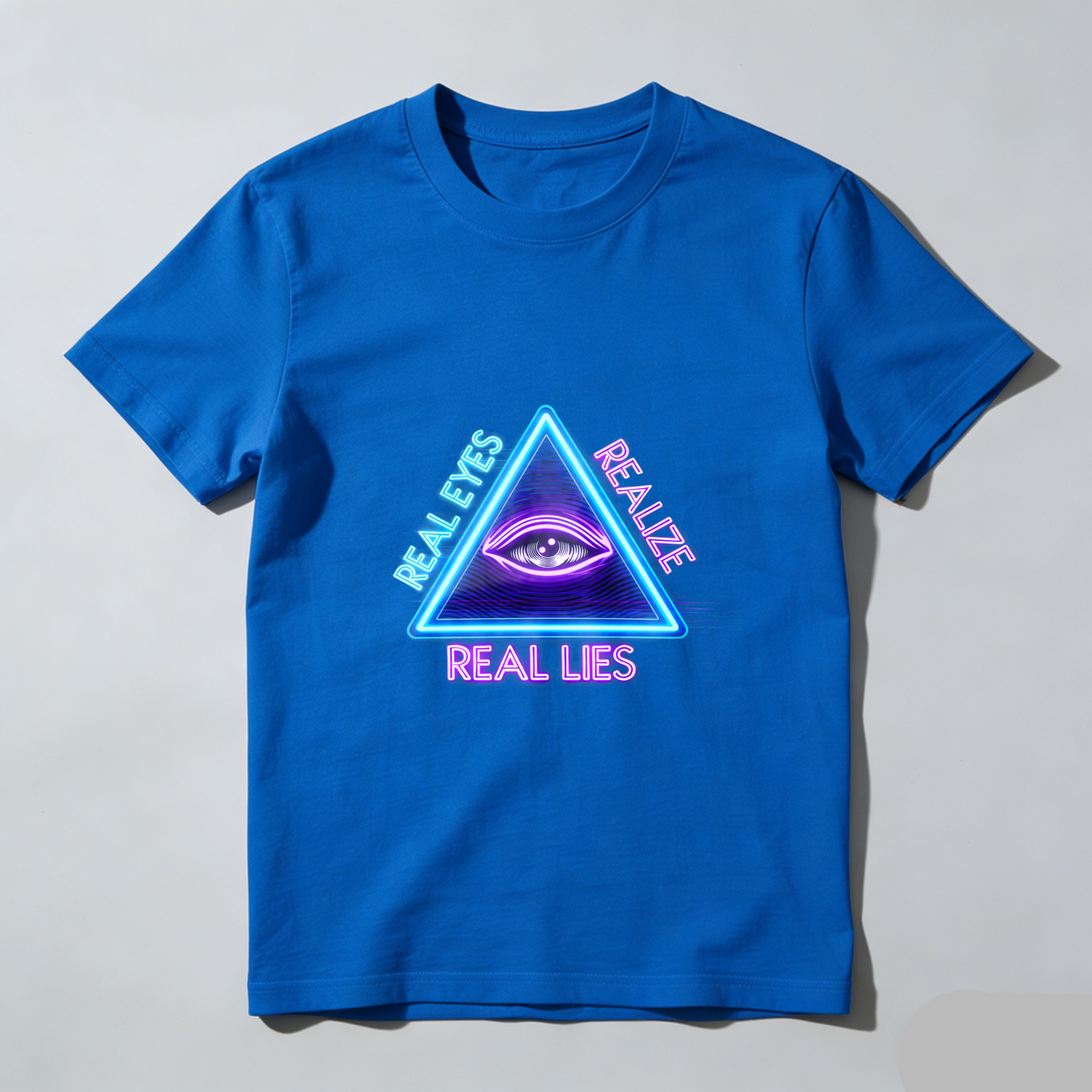 TEECURENT  Real Eyes Realize Real Lies Neon Triangle Eye Design TEECURENT