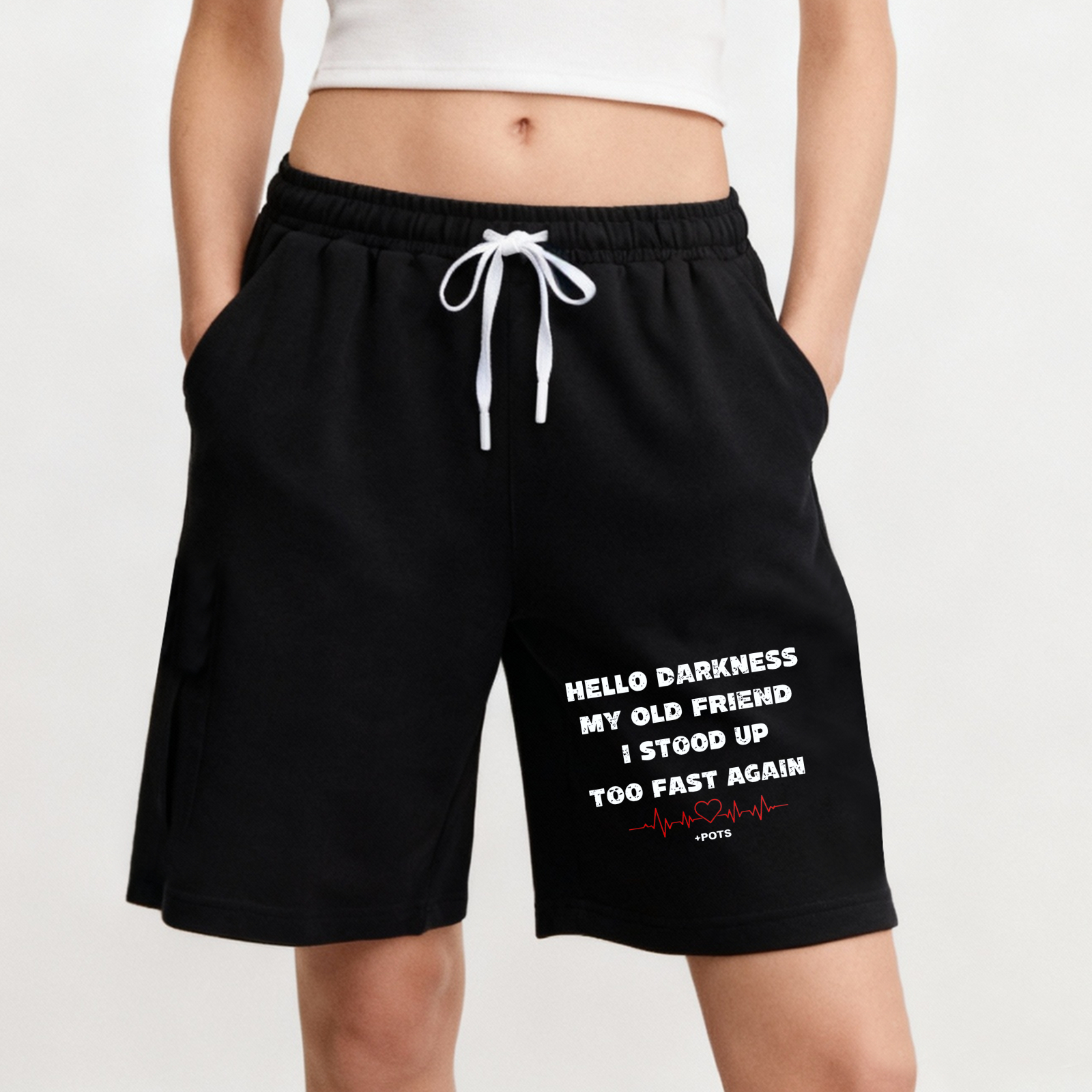 TEECURENT Hello Darkness My Old Friend I Stood Up Too Fast Again Shorts Men Women Casual Loose Fit Drawstring Sportswear Pants