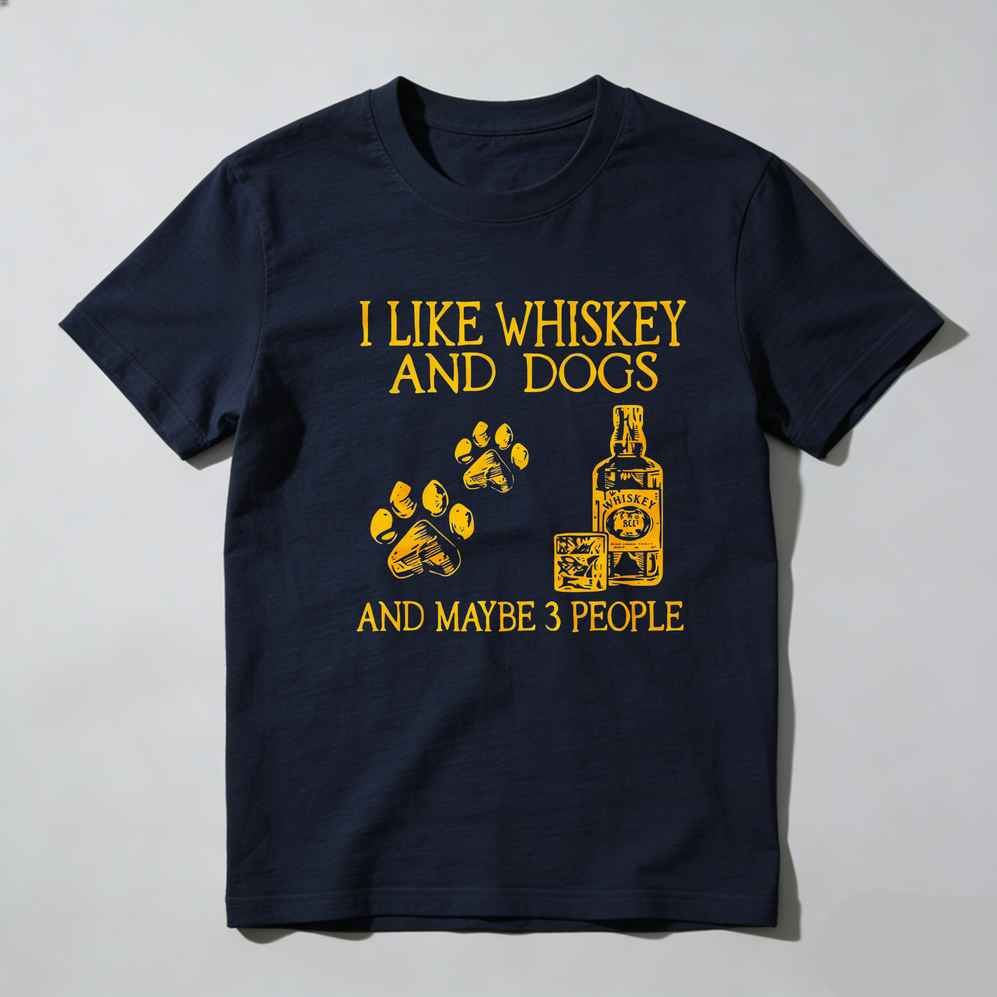 TEECURENT I Like Whiskey And Dogs And Maybe 3 People Pure Cotton Short Sleeve T Shirt-TeeCurent