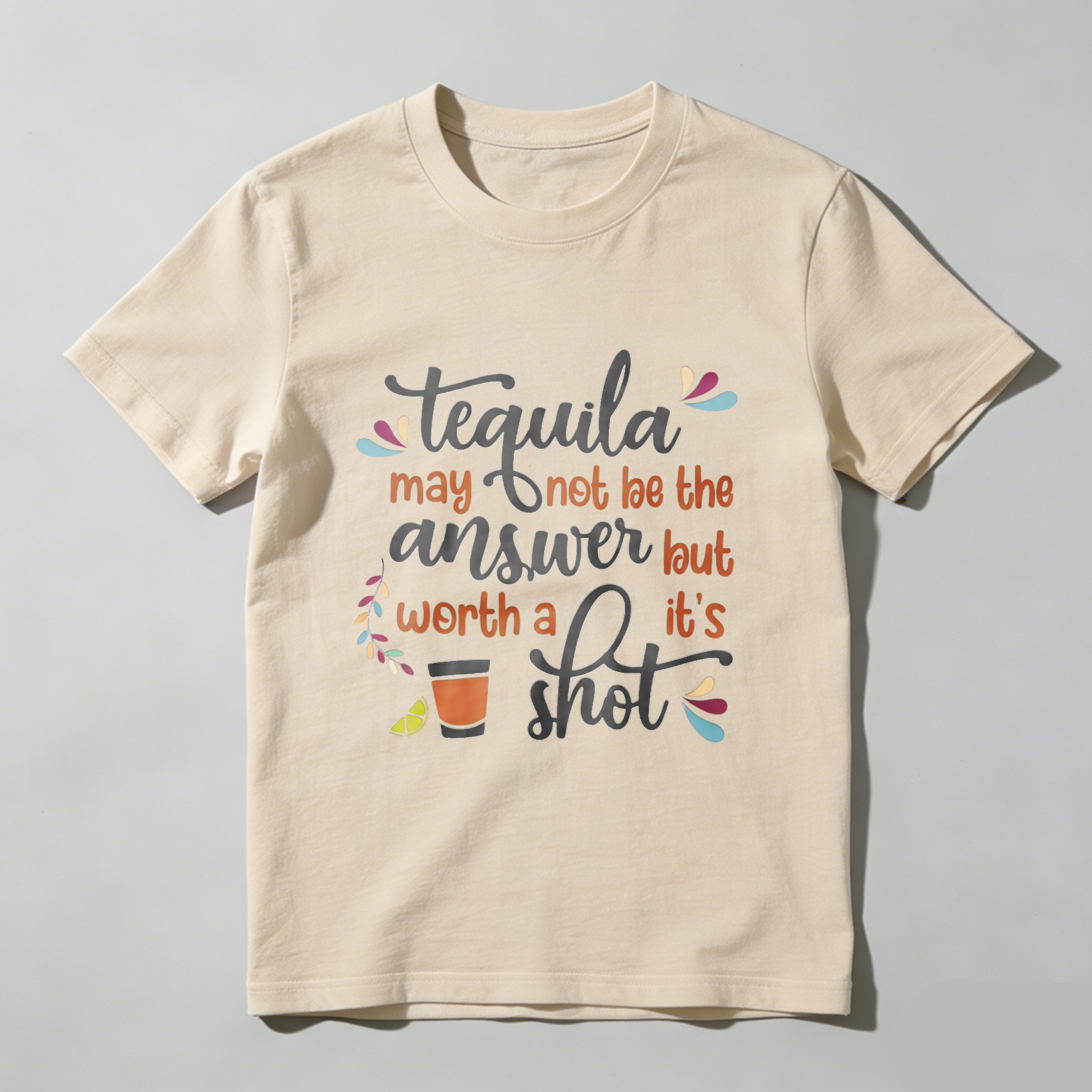 TEECURENT Tequila May Not Be The Answer But Its Worth A Shot Funny T-Shirt For Women And Men With Tequila Quote And Cocktail Design WOMEN