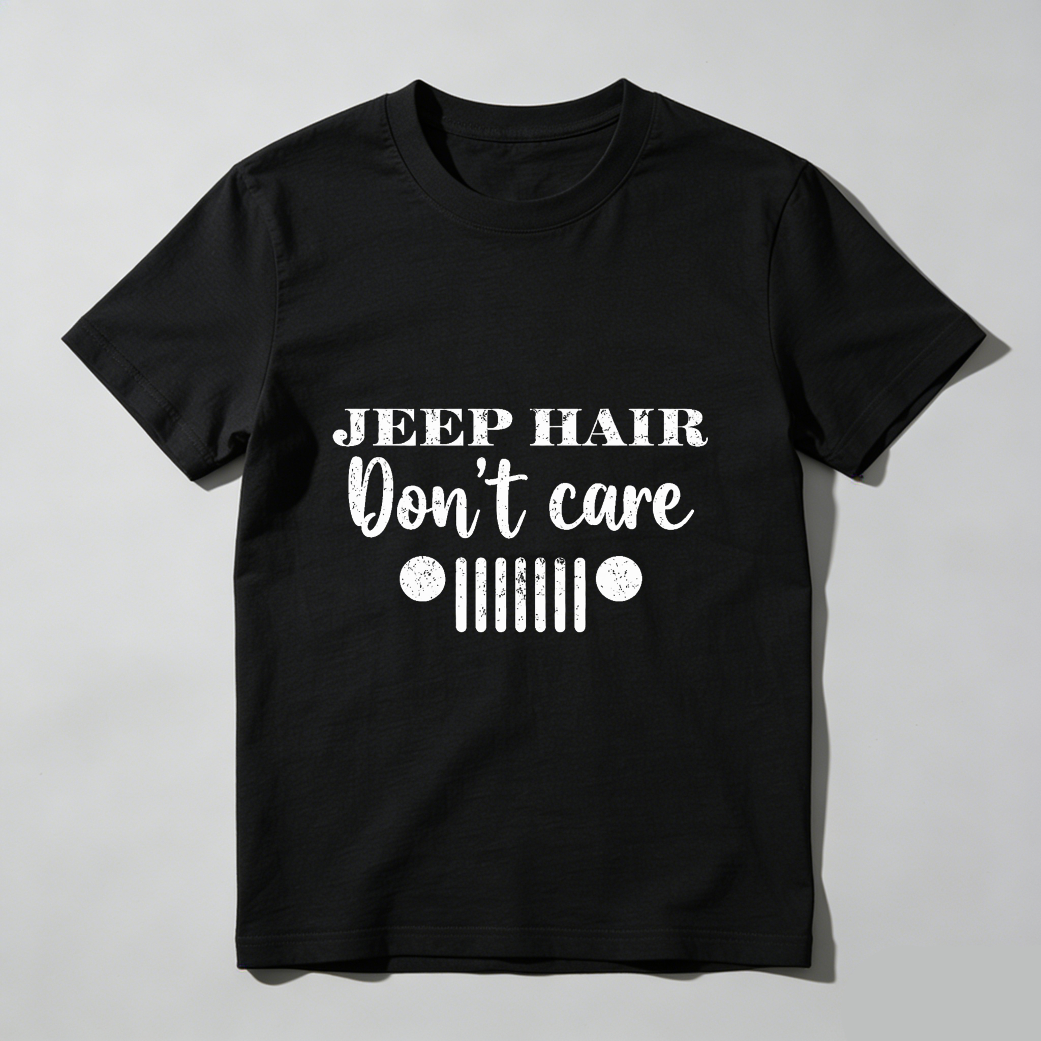 Jeep Hair Dont Care T Shirt With Jeep Grill Design For Jeep Lovers And Outdoor Enthusiasts