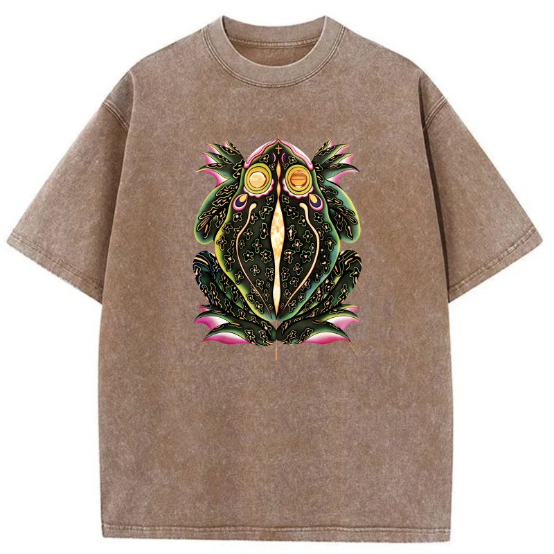 Colorful Frog With Glowing Eyes And Patterns tshirt 100% cotton