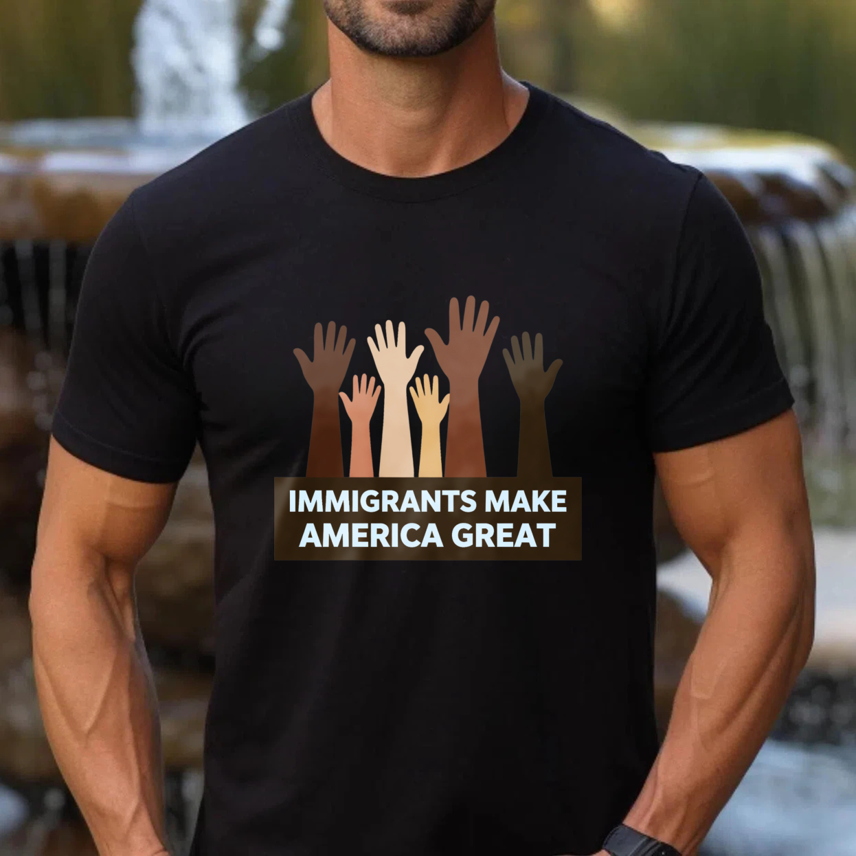 TEECURENTImmigrants Make America Great T Shirt With Multicultural Hands Design For Diversity And Inclusion Awareness-TeeCurent