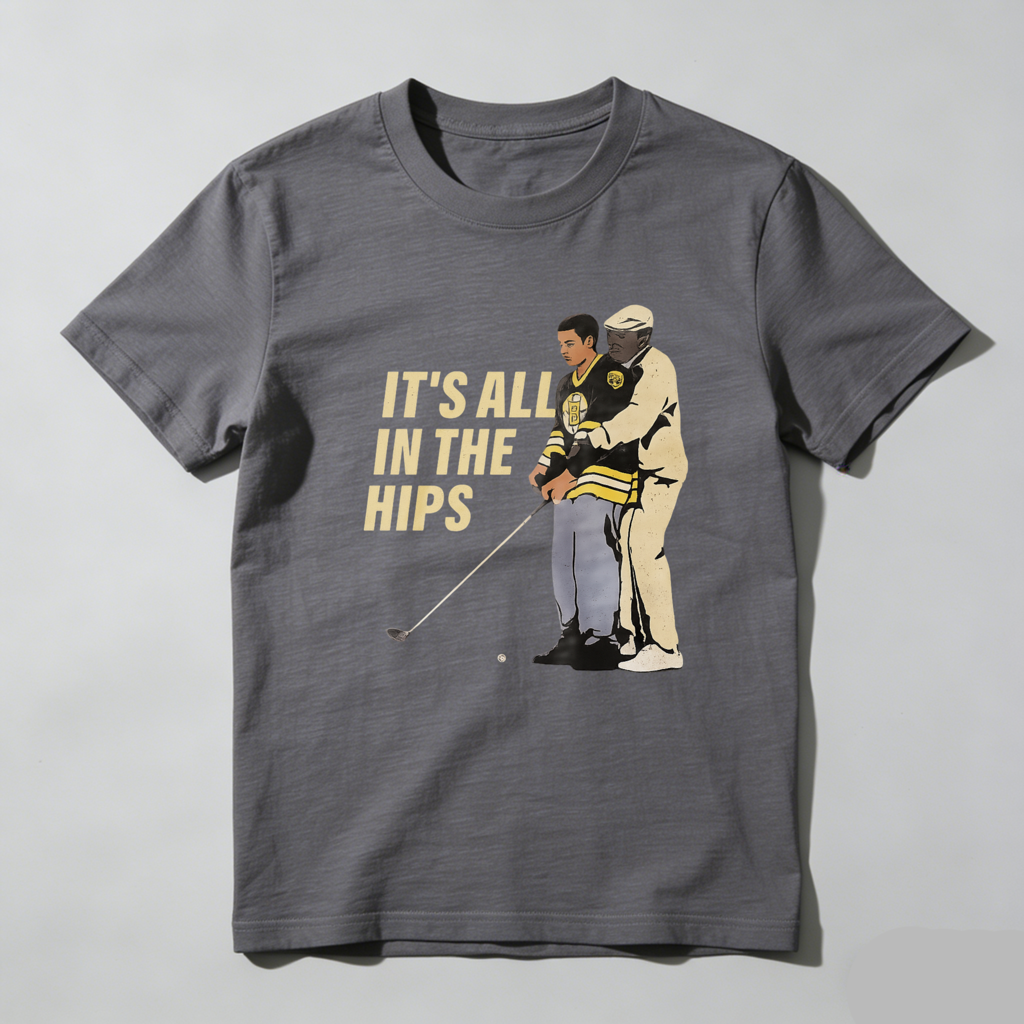 TEECURENT It All In The Hips Golf T-Shirt With Golfer And Coach Graphic Design For Men And Women Casual Wear