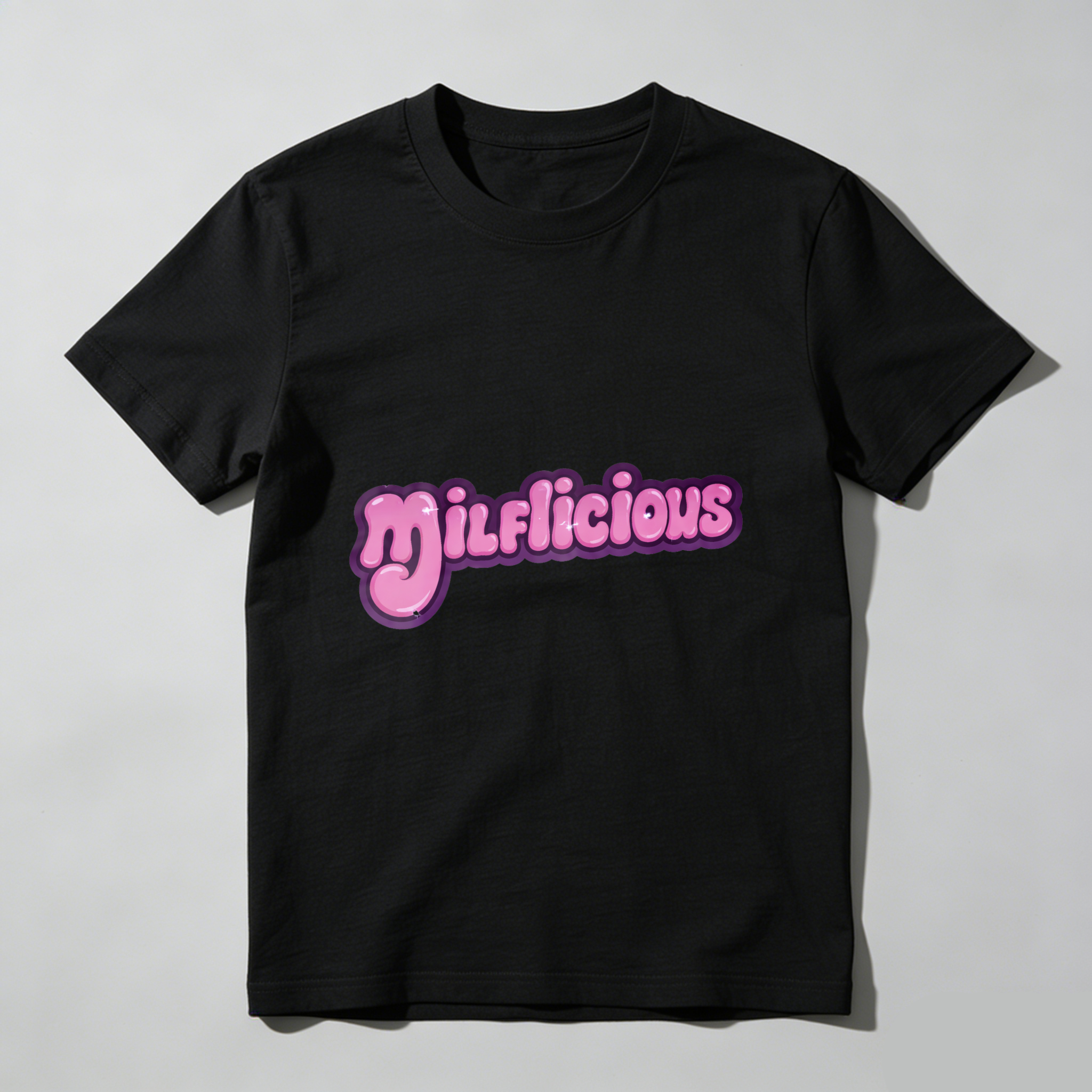 TEECURENT Milklicious Pink Text Design Black T Shirt For Women And Men Fashion Casual Wear WOMEN