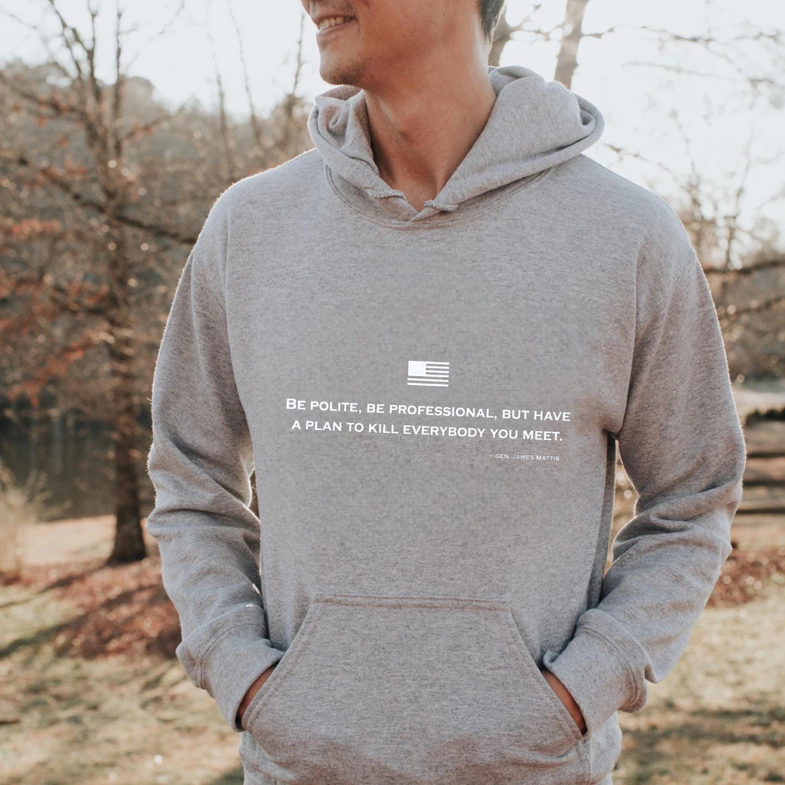 TEECURENT Gildan Be Polite Be Professional But Have A Plan To Kill Everybody You Meet Hoodie With American Flag Quote For Men And Women Casual Sweatshirt With Pockets Black Pullover Top