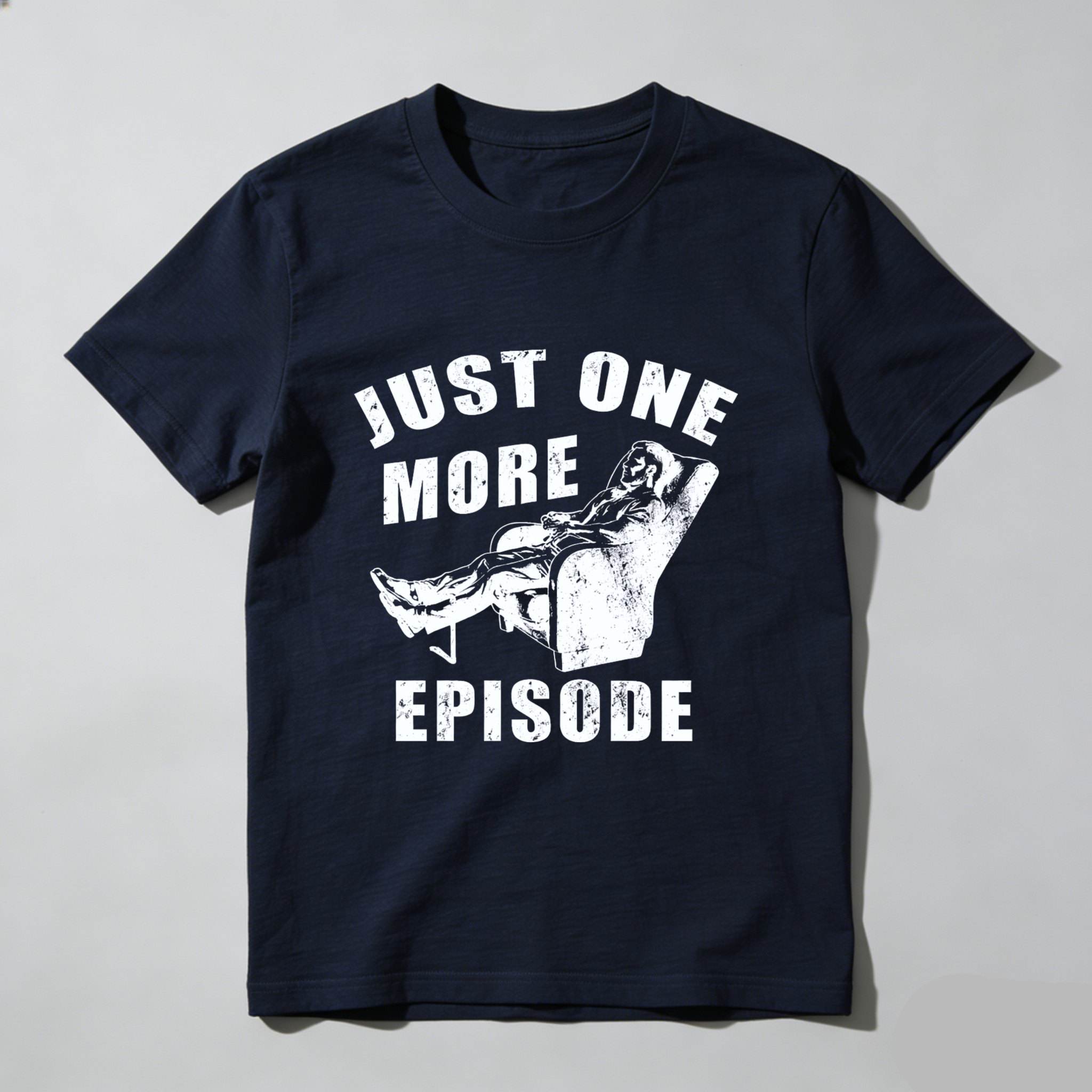 TEECURENT Just One More Episode T-Shirt With Couch And Remote Design For TV Show Fans