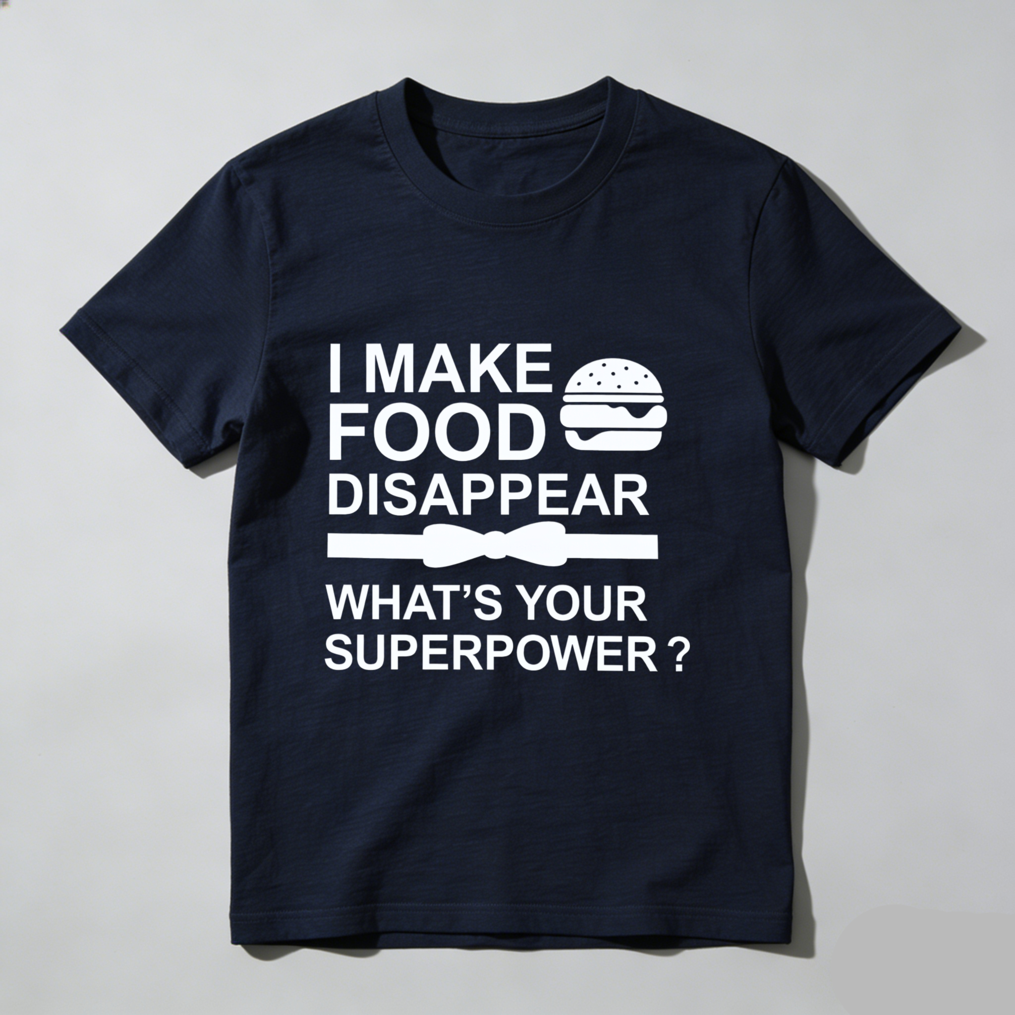 TEECURENT I Make Food Disappear What Is Your Superpower Funny T-Shirt For Men Women Humor Gift Shirt With Burger Graphic And Bow Tie Design WOMEN