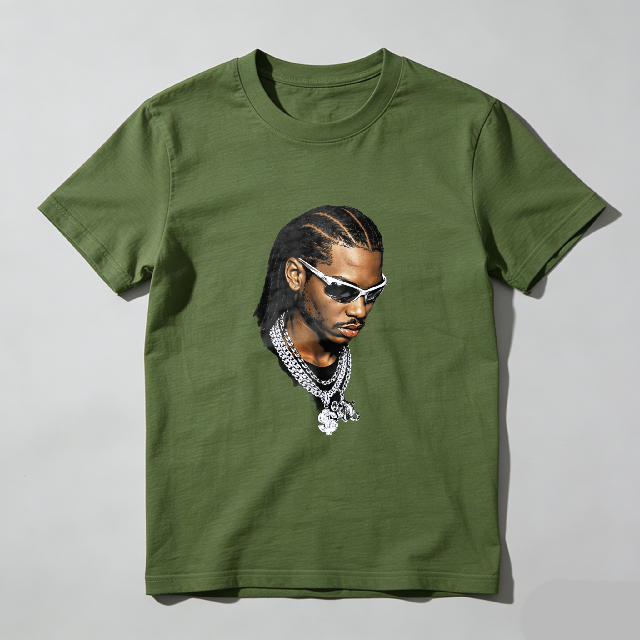 TEECURENT T Shirt Black With Portrait Of Man Wearing Sunglasses And Chain Necklace Streetwear Style Graphic Design