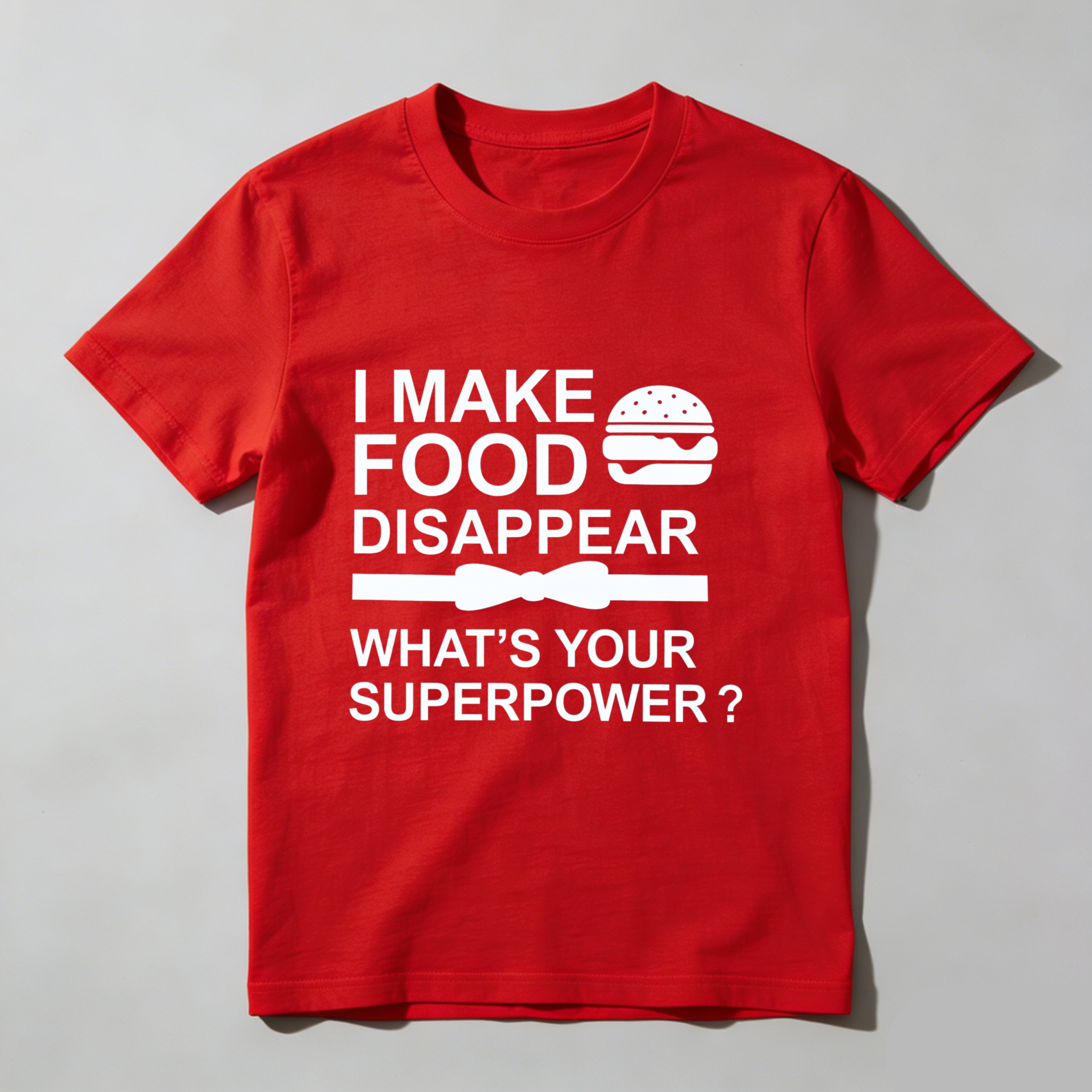 TEECURENT I Make Food Disappear What Is Your Superpower Funny T-Shirt For Men Women Humor Gift Shirt With Burger Graphic And Bow Tie Design WOMEN