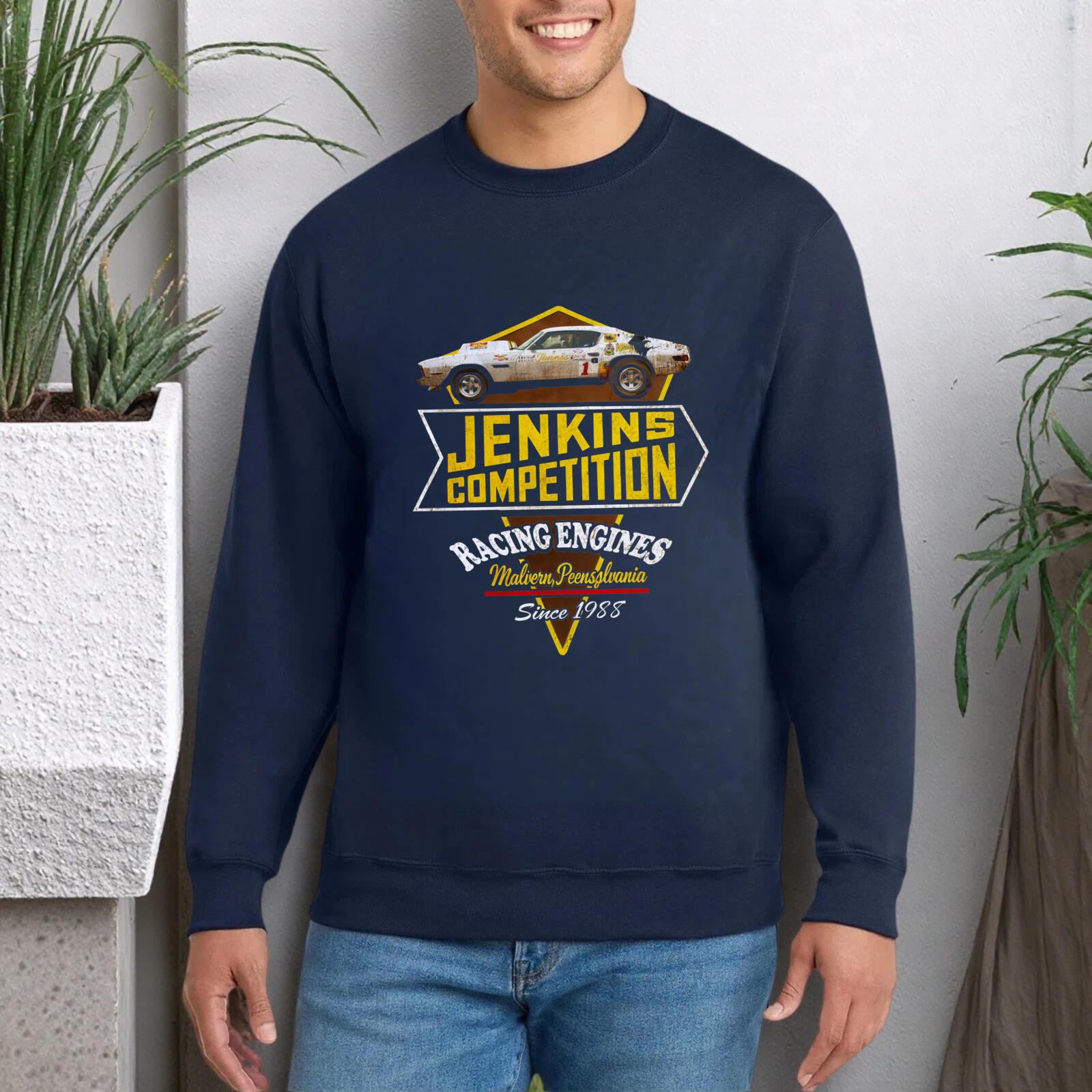 TEECURENT Jenkins Competition Racing Engines Sweatshirt Classic Car Design Since 1955 Black Crewneck Pullover