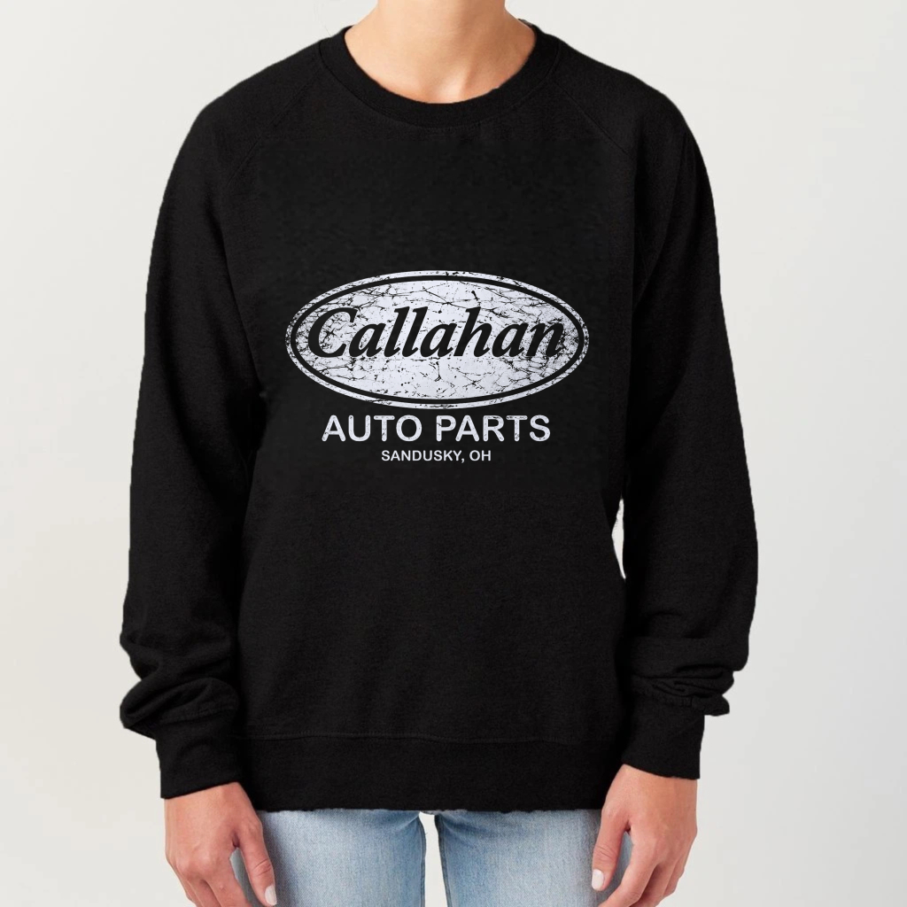 TEECURENT Callahan Auto Parts Sweatshirt Black Oversized Crewneck Pullover Sandusky Oh Vintage Logo Design