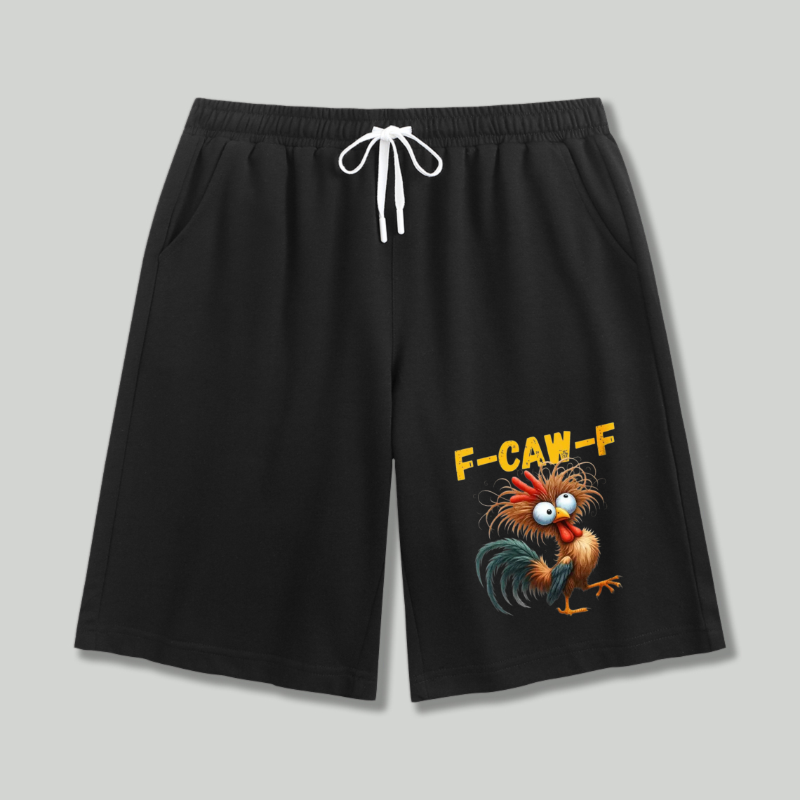 Funny Cartoon Rooster F Caw F Graphic Print Shorts