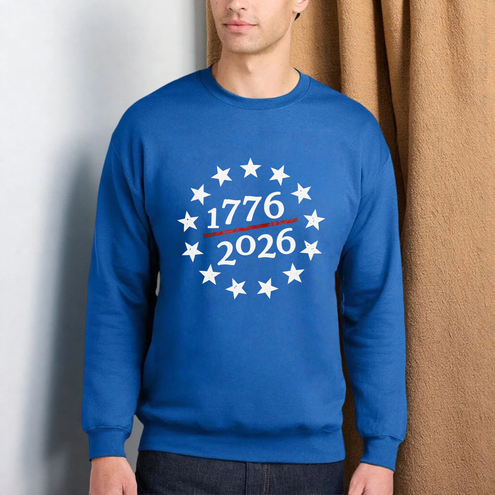Black Sweatshirt 1776 2026 Stars Design American Independence Day Celebration Apparel Unisex Crewneck Pullover Casual Wear