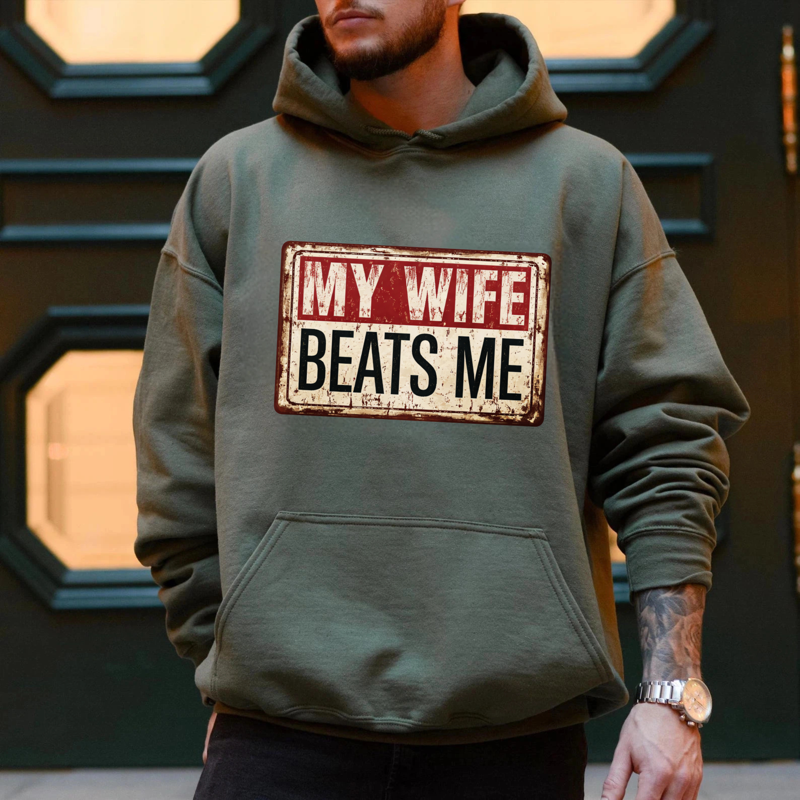 TEECURENT Gildan My Wife Beats Me Hoodie Funny Couple Shirt For Men Women Gift Sweatshirt Casual Wear