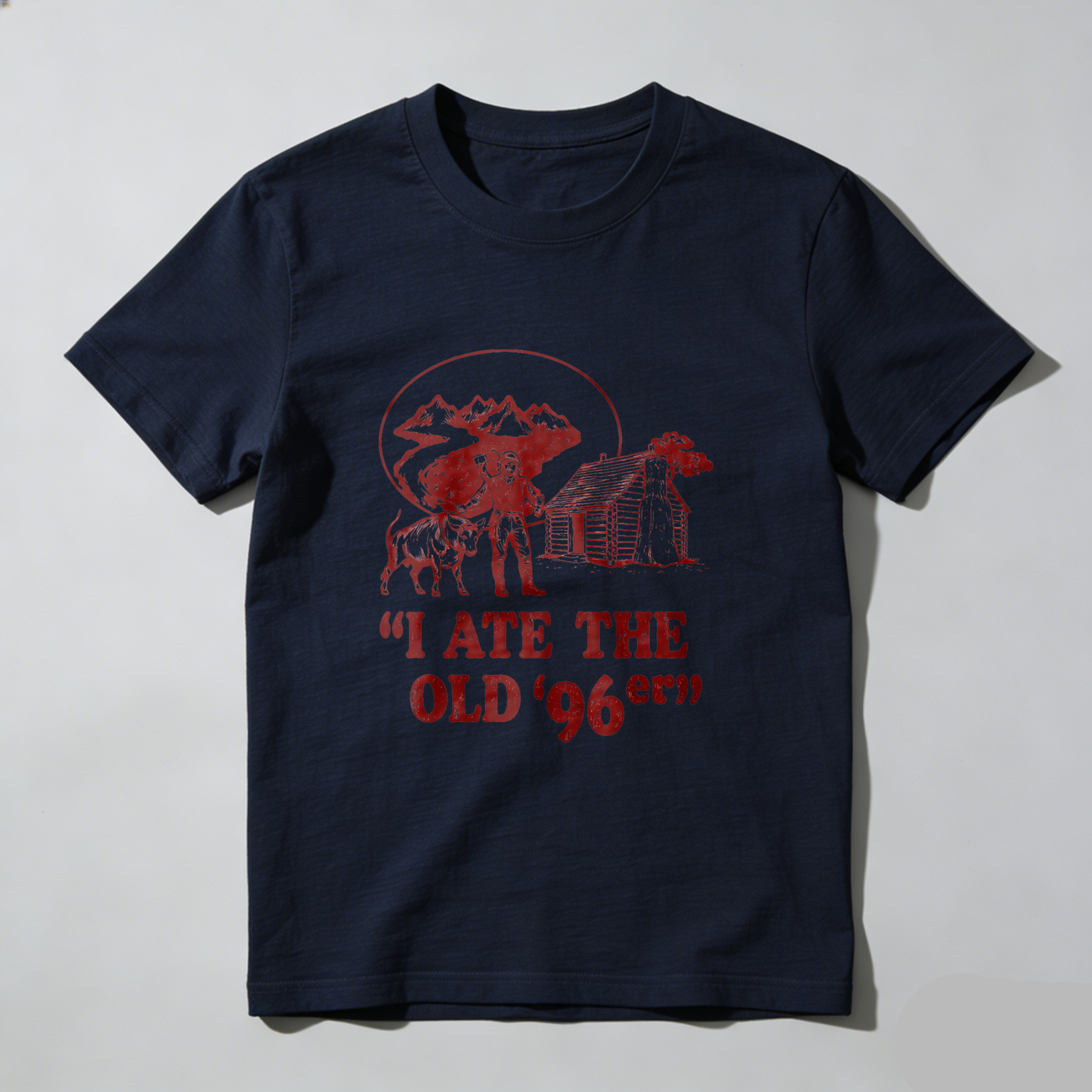 TEECURENT I Ate The Old 96er Black T Shirt With Red Mountain Cabin And Bear Design