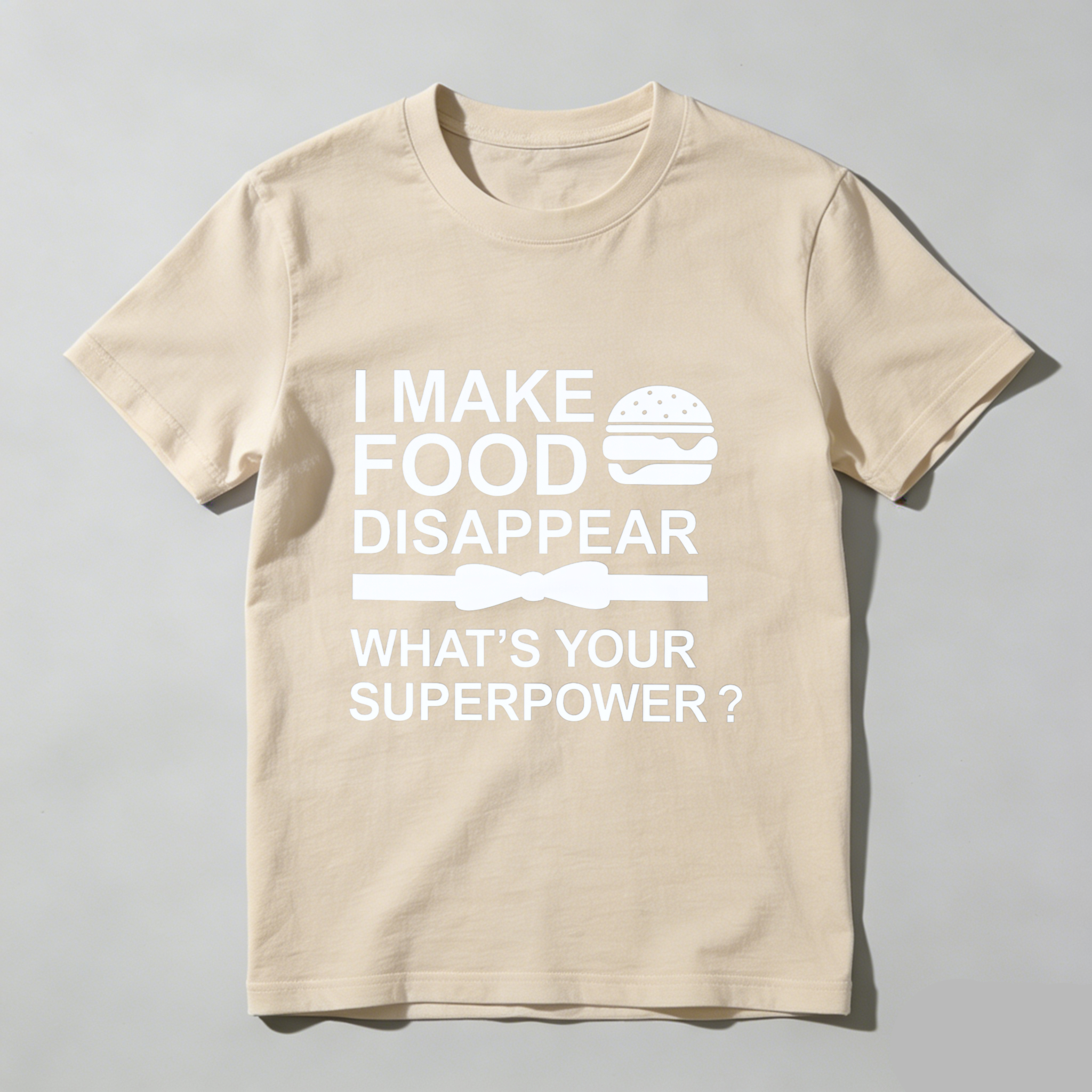 TEECURENT I Make Food Disappear What Is Your Superpower Funny T-Shirt For Men Women Humor Gift Shirt With Burger Graphic And Bow Tie Design WOMEN