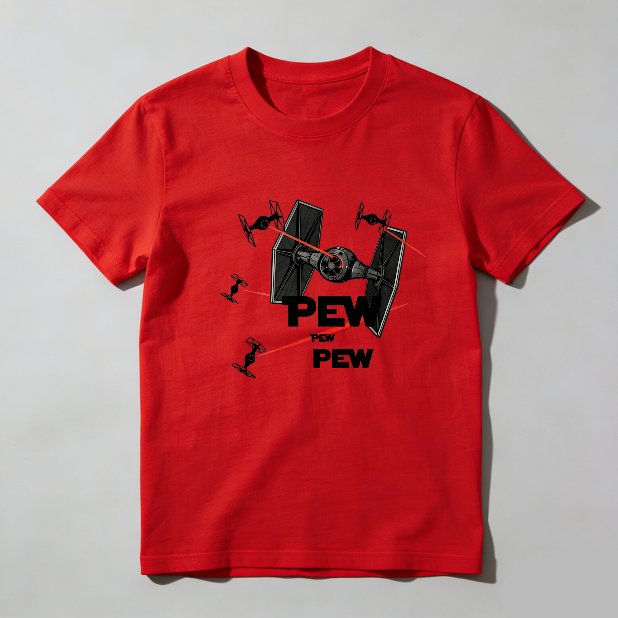 TEECURENT Star Wars Fighter Pew Pew Pure Cotton Short Sleeve T Shirt-TeeCurent