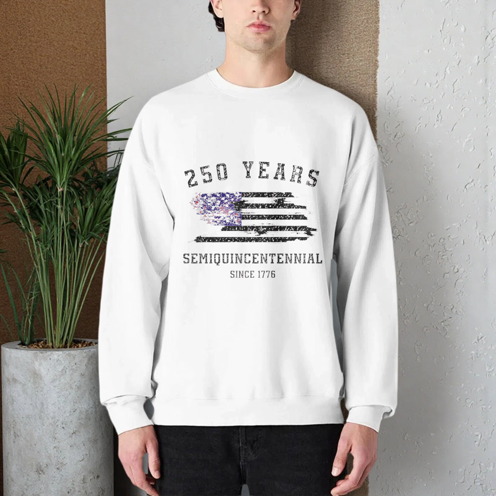 250 Years SemiQuincennial Since 1776 American Flag Sweatshirt Black Crewneck Pullover Unisex Casual Top