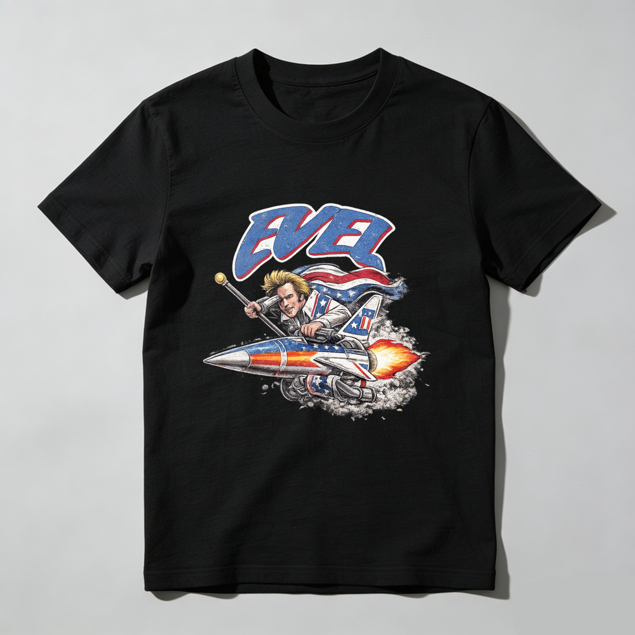 Ever Rock Star Guitar Player Riding Rocket Ship T-Shirt Made In Usa