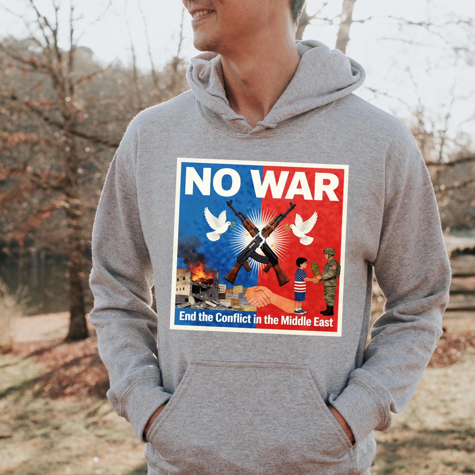 TEECURENT No War End The Conflict In The Middle East Peace Protest Hoodie For Men And Women Anti War Statement Sweatshirt With Graphic Design
