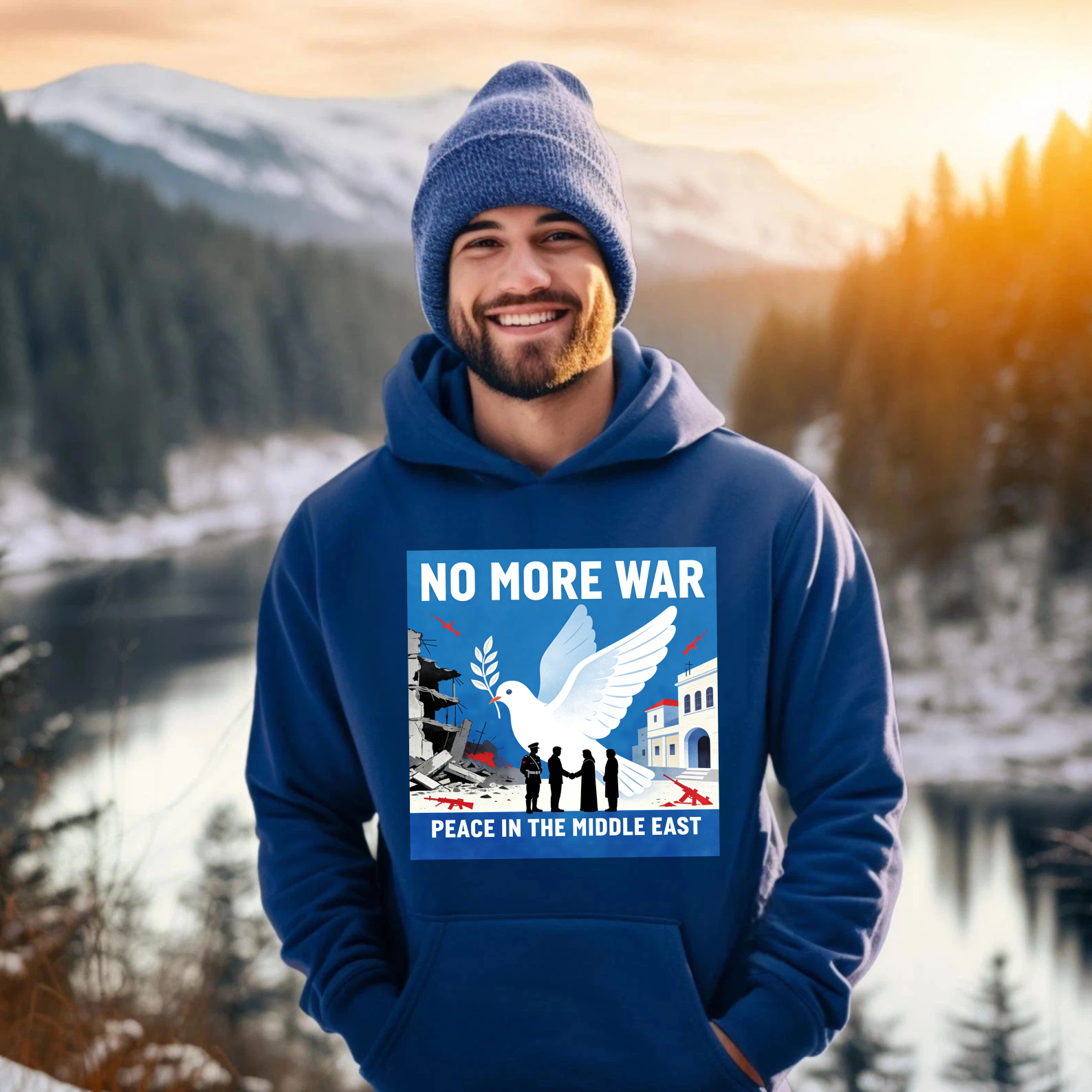 TEECURENT No More War Peace In The Middle East Hoodie With Dove And Olive Branch Design For Peace Advocates