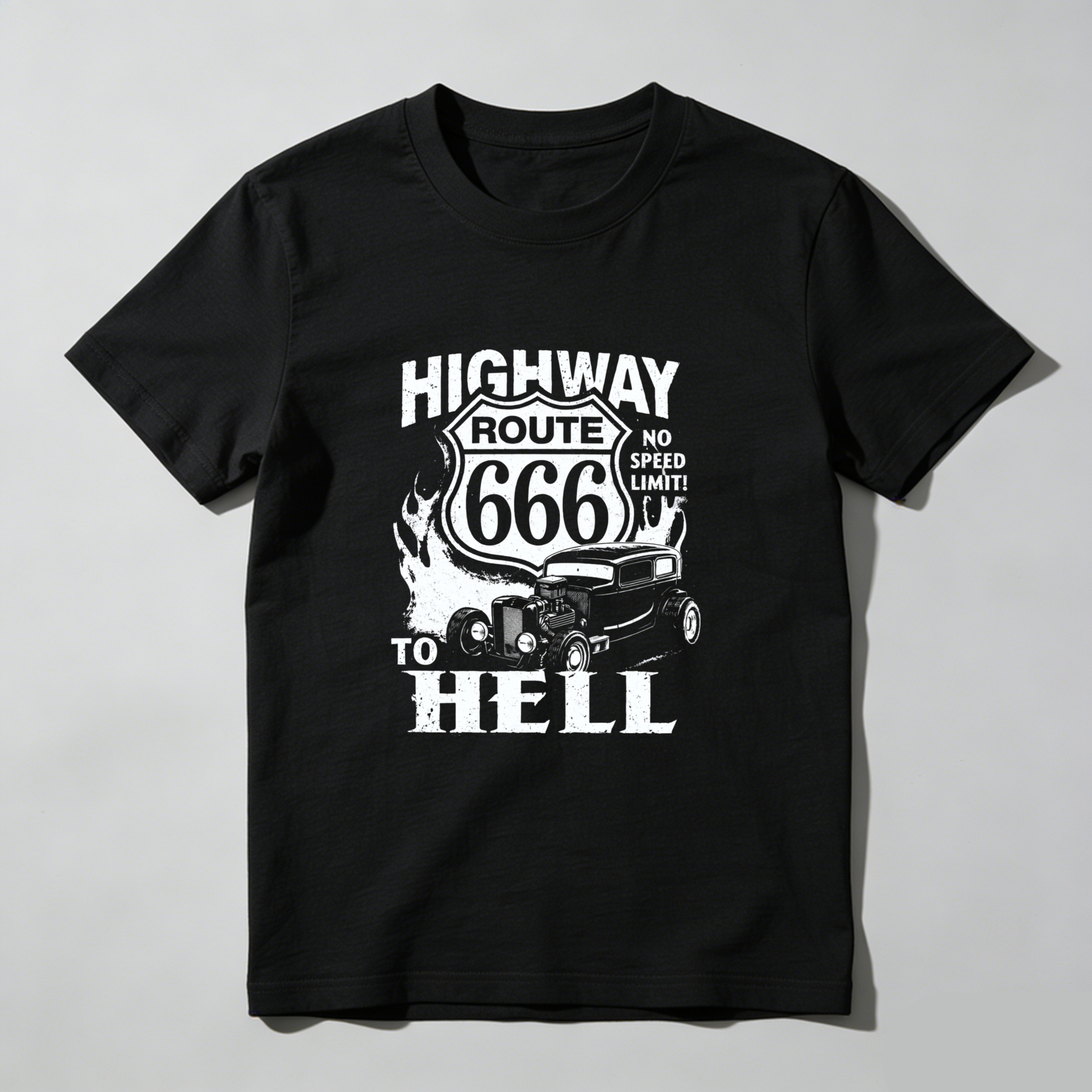 Highway Route 666 No Speed Limit To Hell Classic Car T Shirt