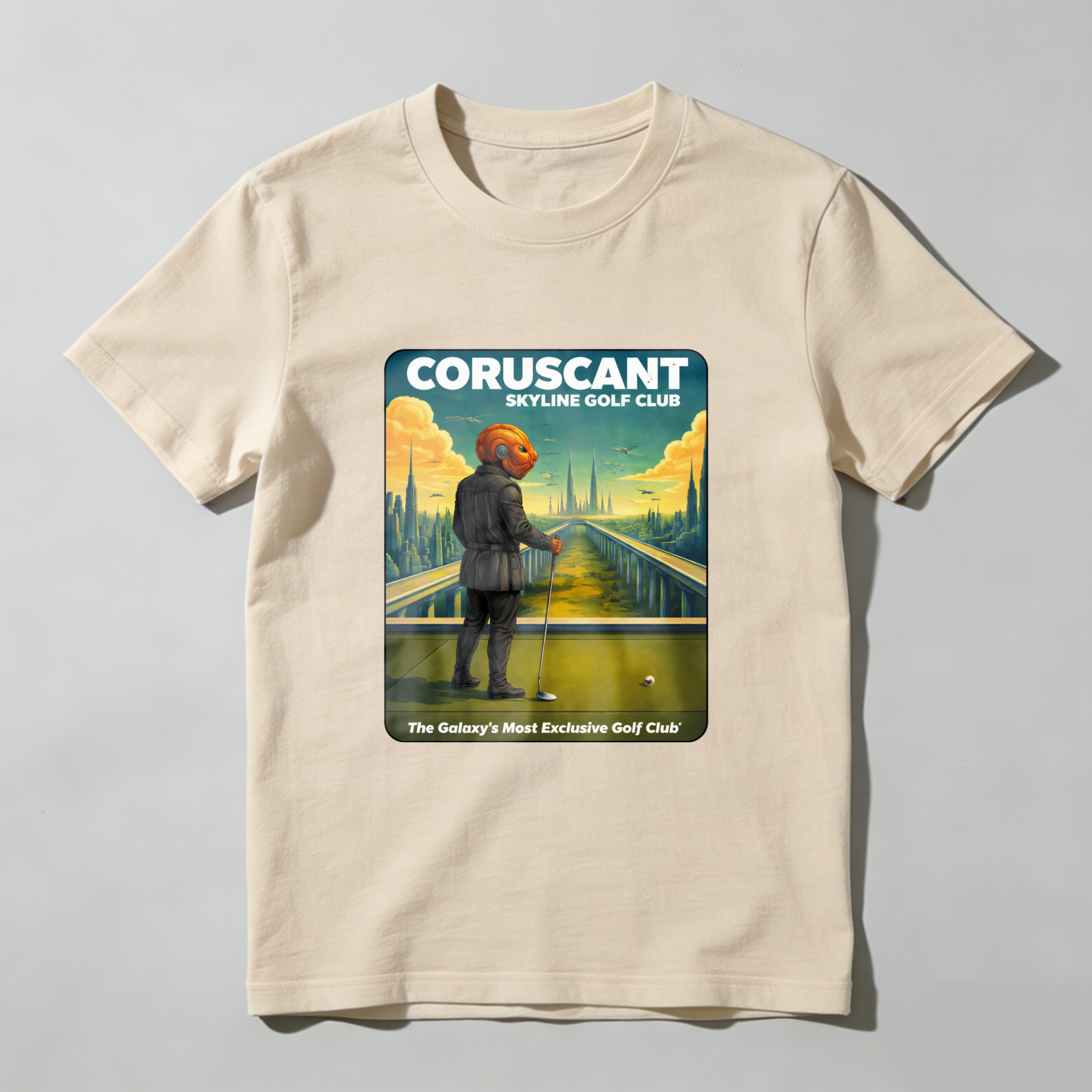 TEECURENT Coruscant Skyline Golf Club Star Wars Inspired T-Shirt Galaxy Exclusive Golf Course Design Black Men's Shirt