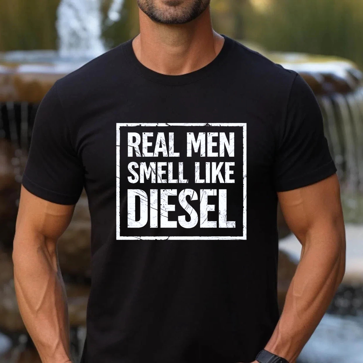 Real Men Smell Like Diesel T-Shirt For Men Black Casual Graphic Tee Shirt With Bold Statement Design