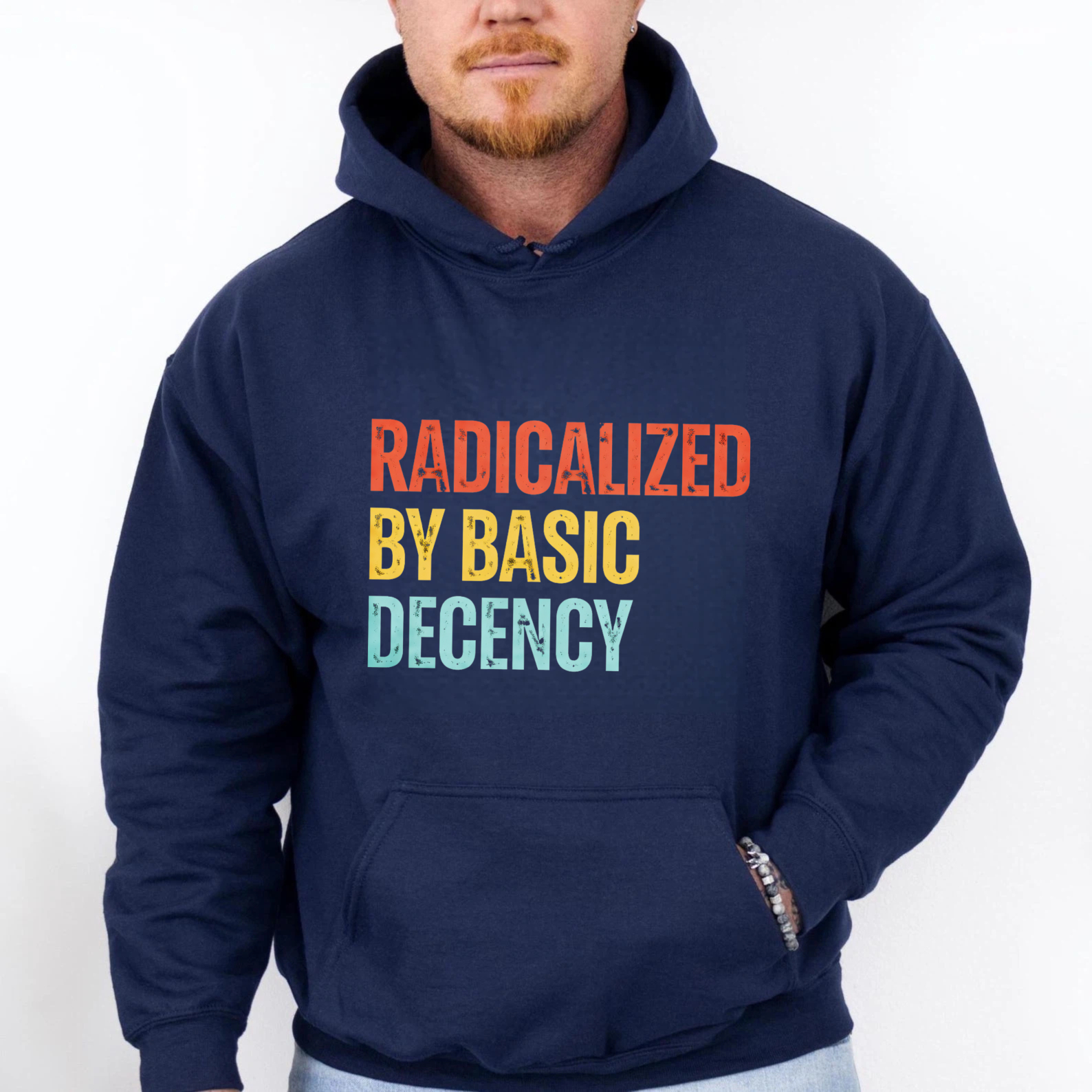 TEECURENT Gildan Radicalized By Basic Decency Hoodie Sweatshirt Black Unisex Casual Wear Statement Graphic Pullover Coat