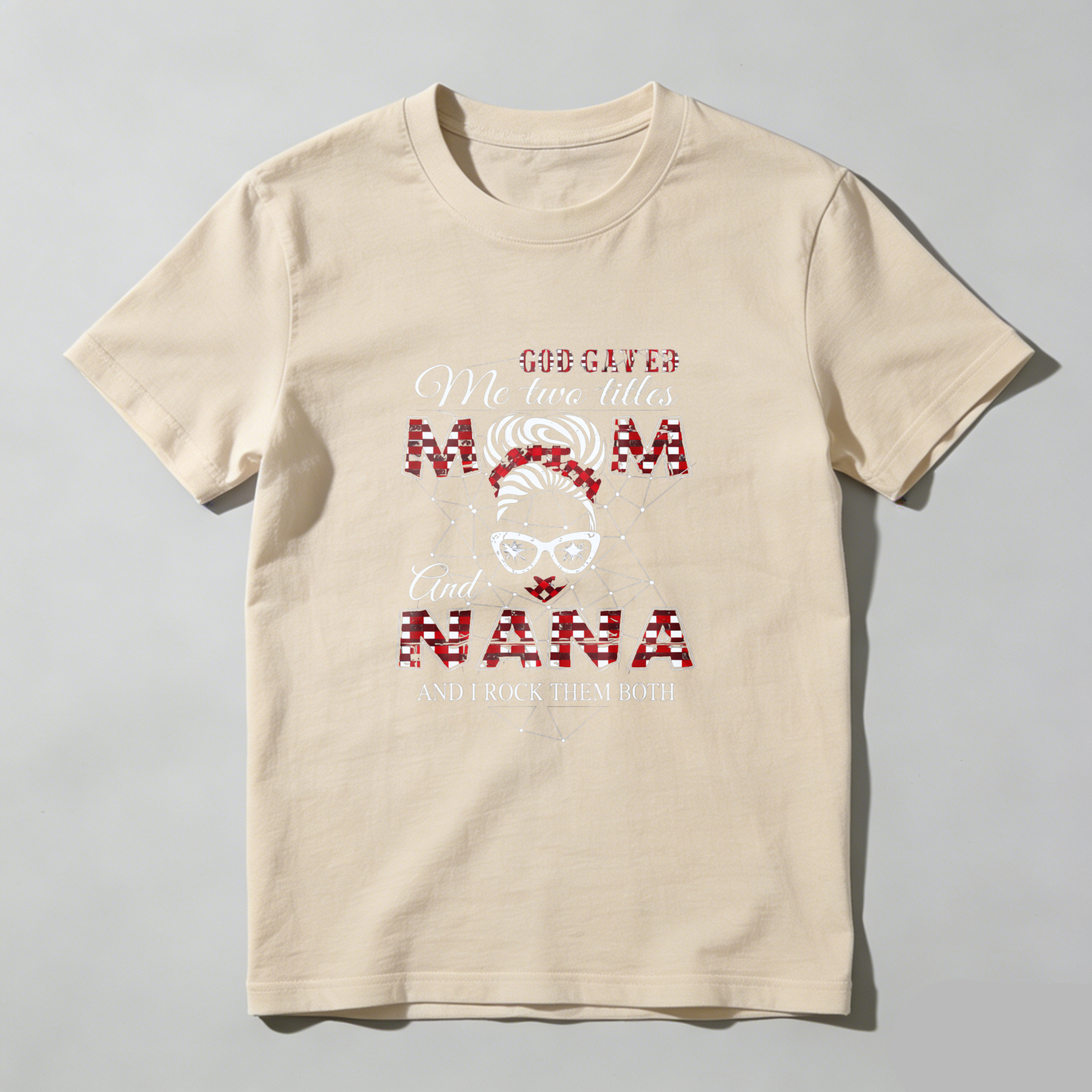 TEECURENT God Gave Me Two Titles Mom And Nana And I Rock Them Both T Shirt WOMEN