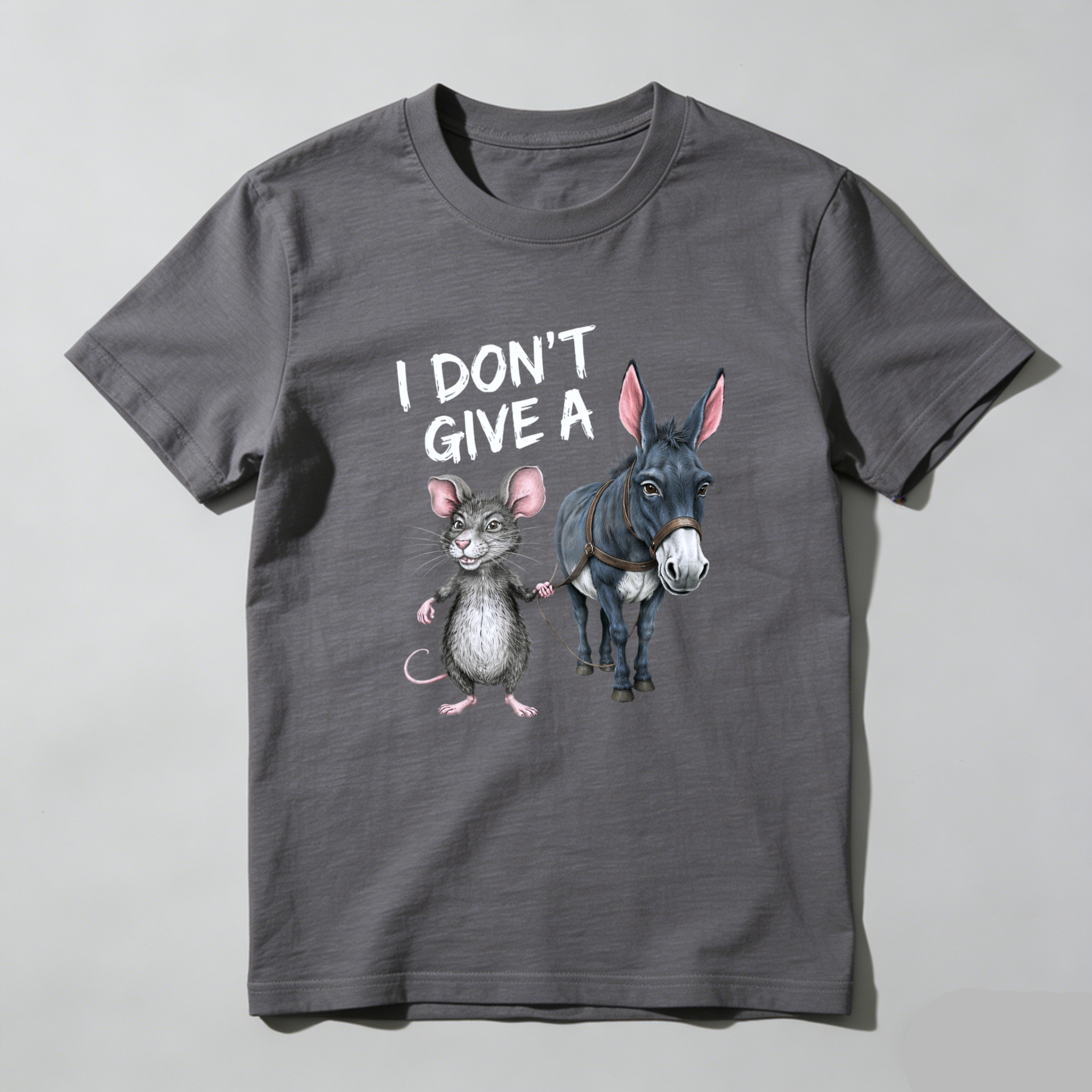 TEECURENT I Dont Give A Mouse And Donkey Funny T-Shirt Humor Animal Design Casual Wear-TeeCurent