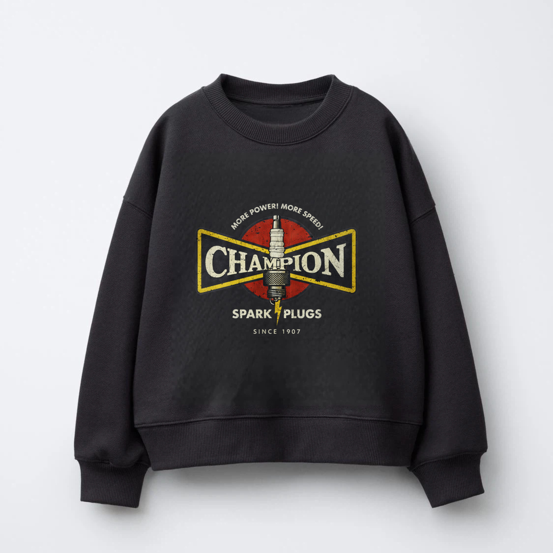 TEECURENT Champion Spark Plugs Sweatshirt Black Vintage Automotive Logo Crewneck Pullover Sweatshirt For Men Women Unisex Streetwear Casual Top