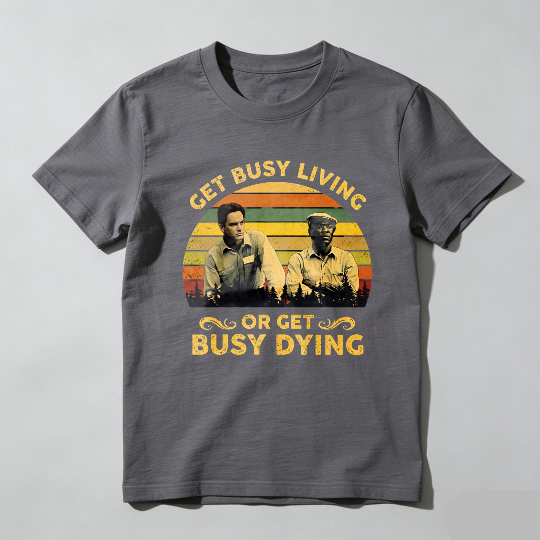 TEECURENT Get Busy Living Or Get Busy Dying T-Shirt With Vintage Design And Movie Characters Inspired Graphic For Men And Women