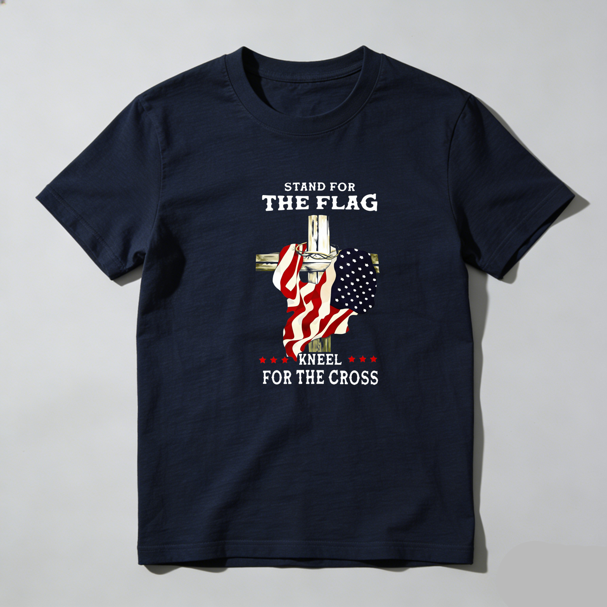 TEECURENT Stand For The Flag Kneel For The Cross Pure Cotton Short Sleeve T Shirt-TeeCurent