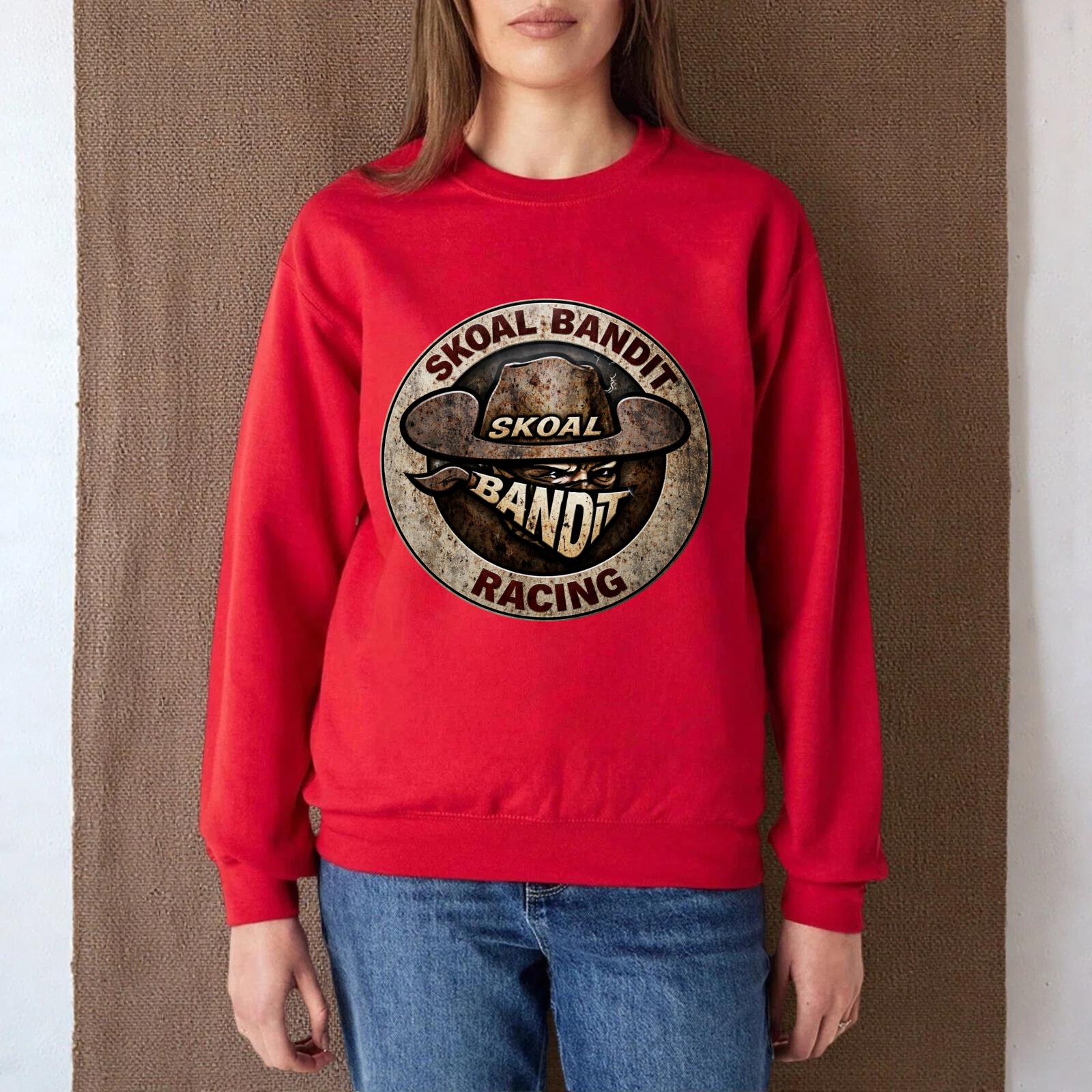 TEECURENT Skual Bandit Racing Logo Sweatshirt Unisex Crewneck Pullover Black Vintage Style Graphic Sweatshirt For Men And Women