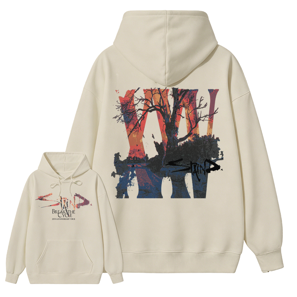 Sta1nd Break the Cycle 25th Anniversary Tour Hoodie, Vintage Rock Band Graphic Tour Date Heavy Cotton Oversized Hoodie