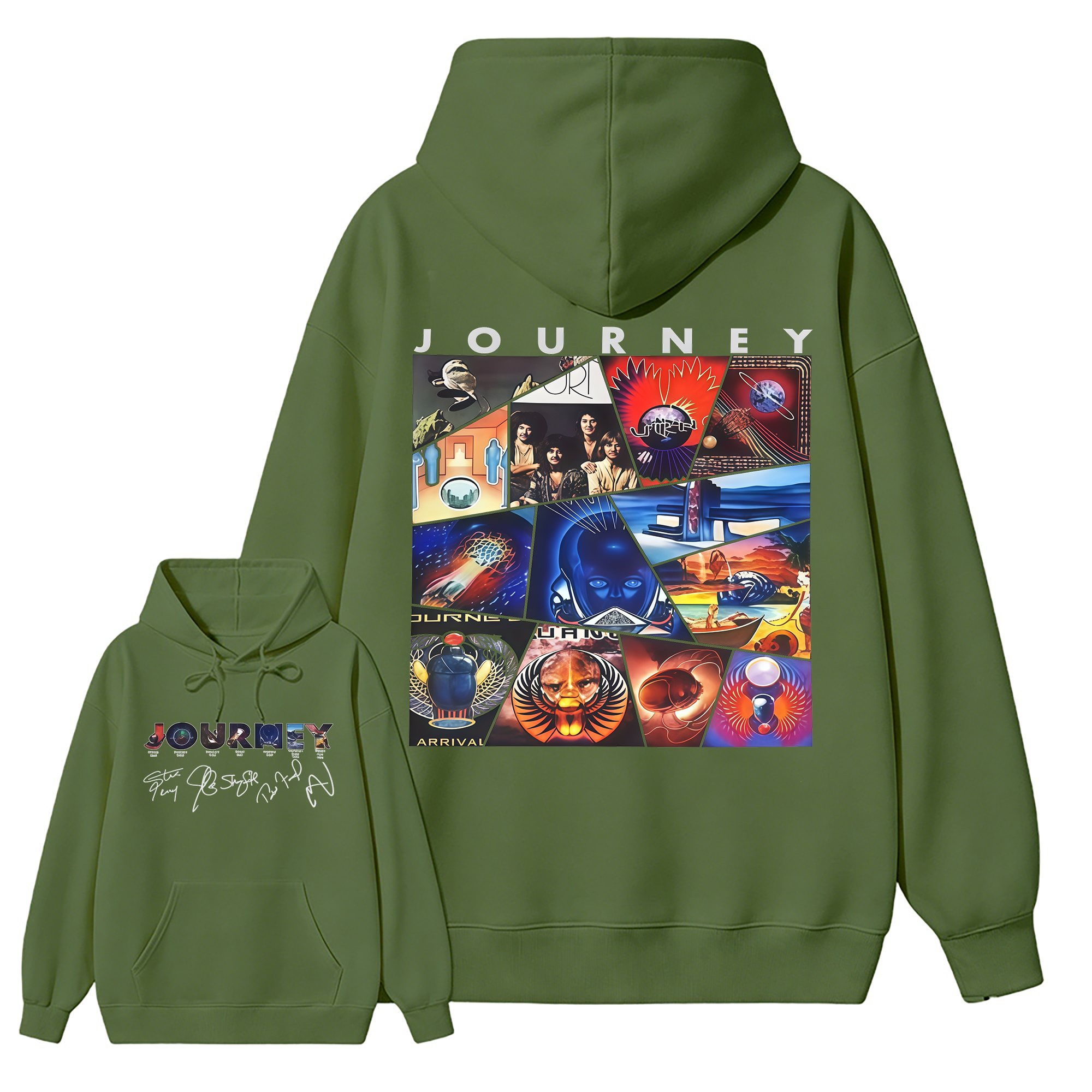 Vintage Journey Rock Band Classic Album Collage Graphic Short Sleeve Hoodie
