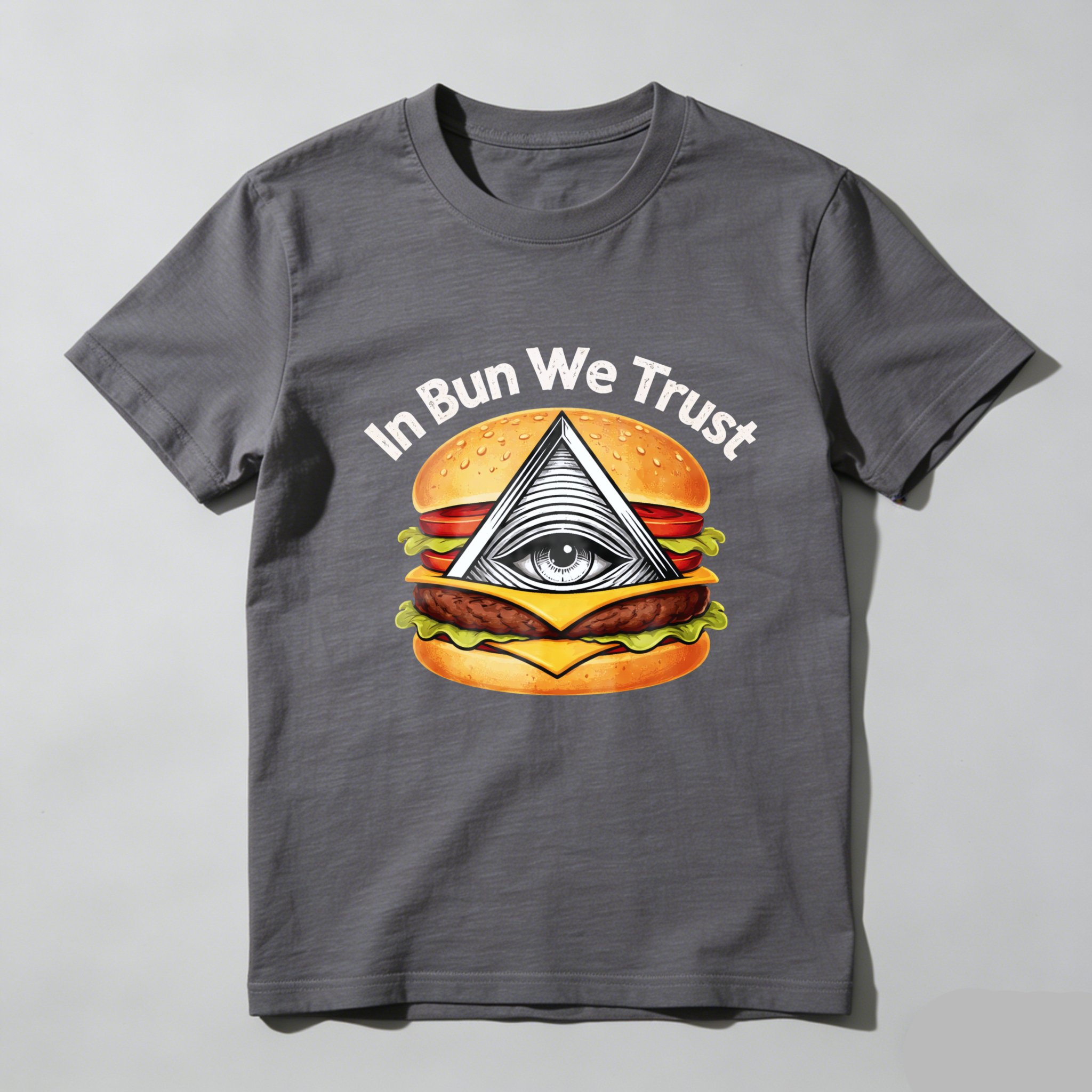 TEECURENT  In Bun We Trust Burger With Eye Pyramid TEECURENT