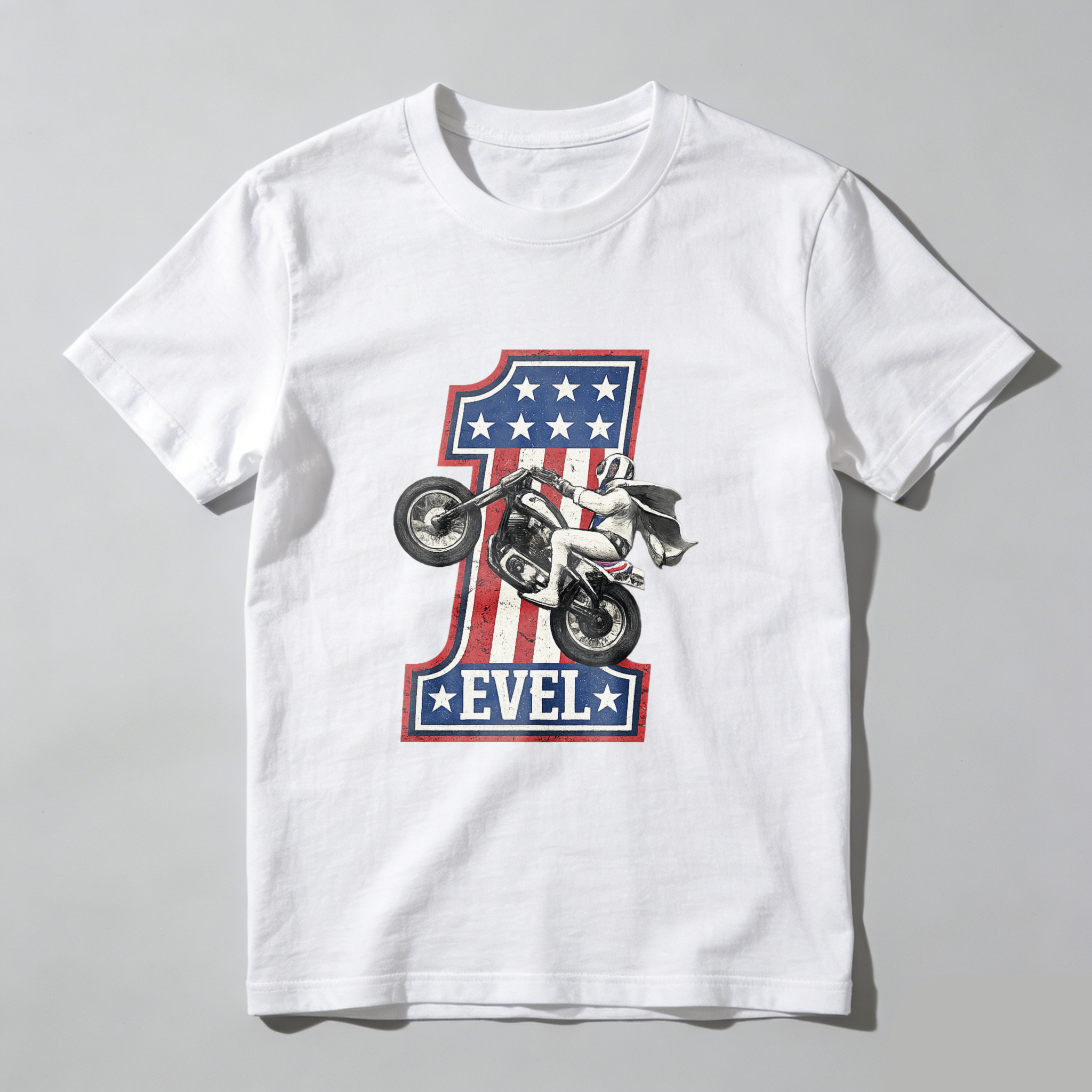 Evel Knievel American Flag Motorcycle T-Shirt Made In Usa