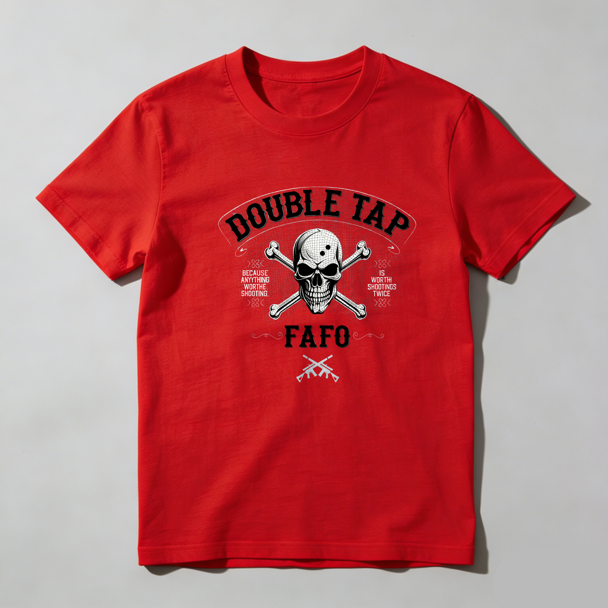 TEECURENT Double Tap Skull Crossbones Fafo Pure Cotton Short Sleeve T-Shirt-TeeCurent